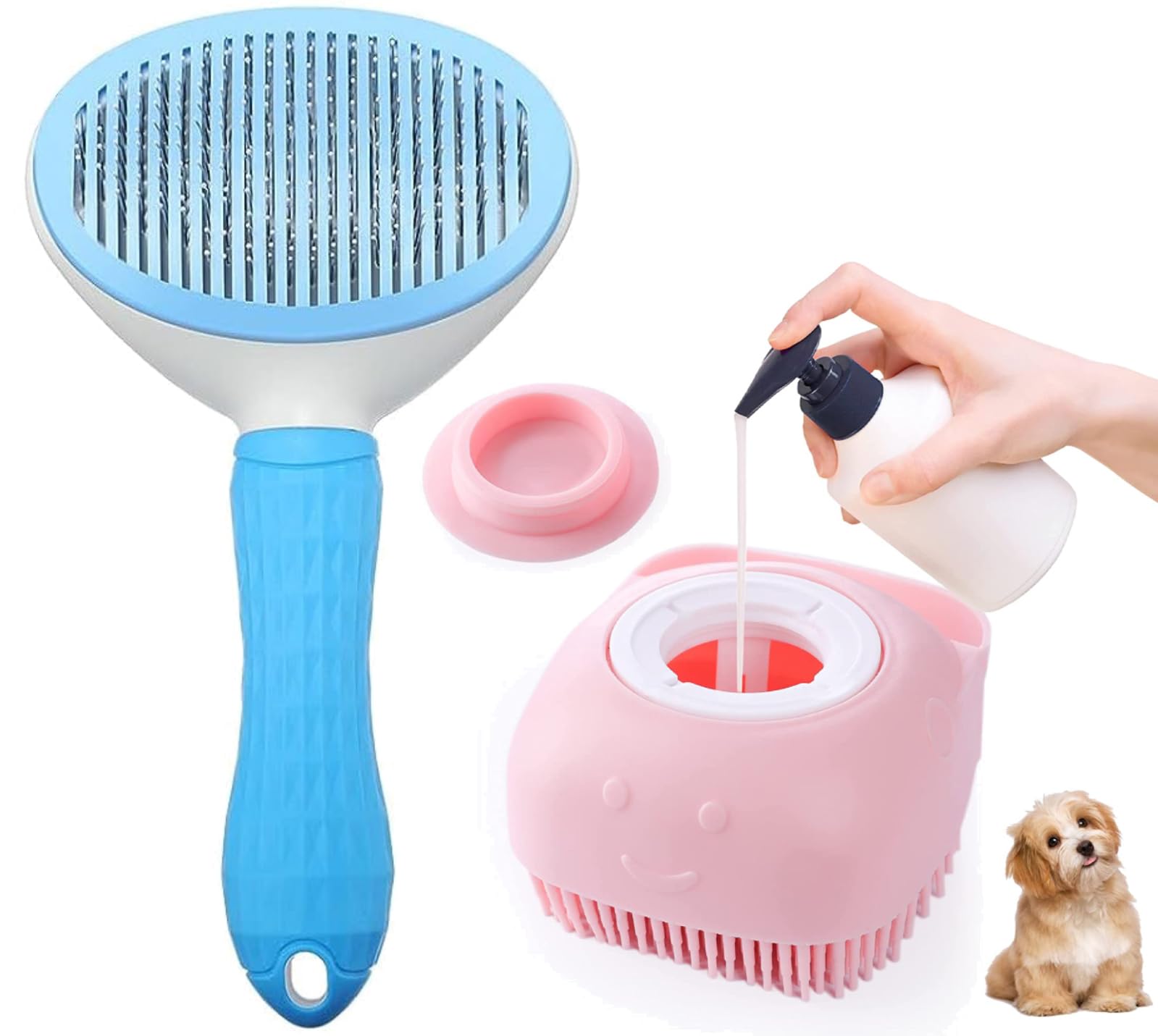 Deriz Pack Of 2 Pet Grooming & Pet Bathing Brush Cleaning Slicker Brush Self Cleaning Hair Brush For Dogs Cats Shedding Brush Co