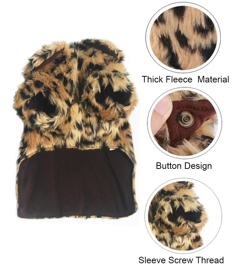 Wenfvvin Dog Pet Leopard Faux Fur Button Design Luxury Warm Sweater Coat For Chihuahua Yorkie Teddy (Large)