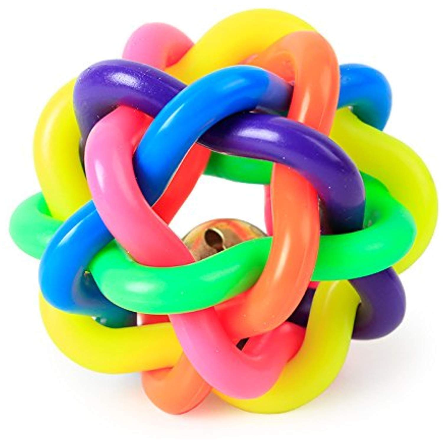 RvPaws Colourful Squeaky Rainbow Rubber and Latex Woven Balls with Inner Bell for Dogs Multicolor Ball (Large Size)