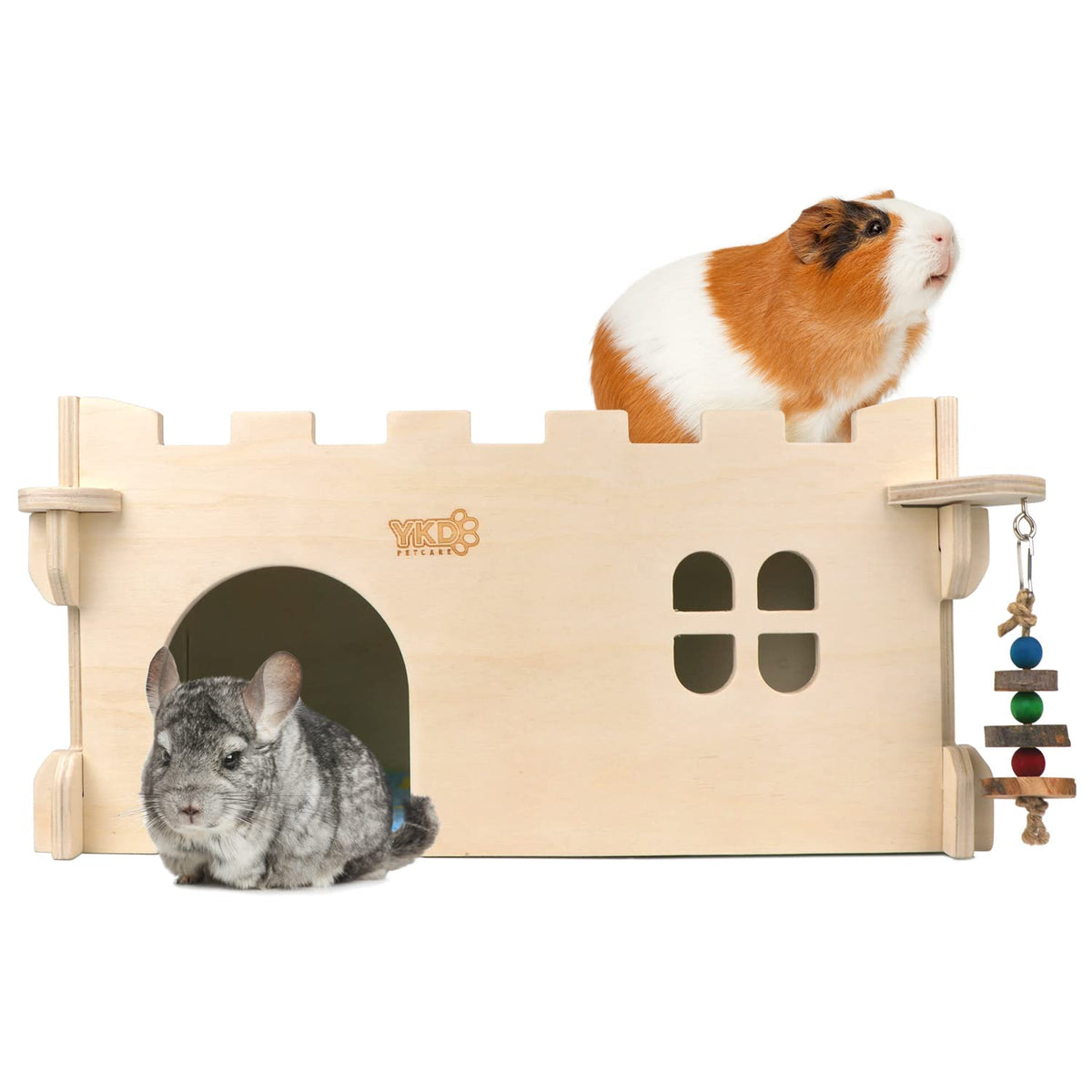 Castle Chinchilla House - Small Animal Hideout For Chinchilla Guinea Pig Hedgehog, Or Rat - Ventilated Wooden Guinea Pig Hut Hab