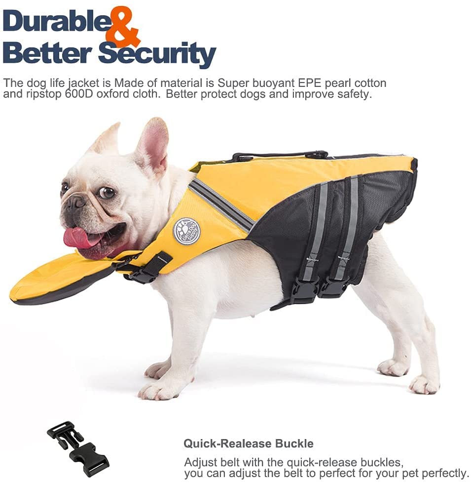 Petglad French Bulldog Life Jacket, Life Vest With Chin Float Rescue Handle For Corgi Pug, Adjustable High Visibility Flotation