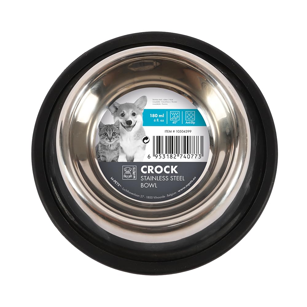 MPets Stainless Steel Pet Bowl, Durable, Sturdy Food & Water Feeding Bowl, Lightweight, AntiSlip Design With Rubber Ring, Dish