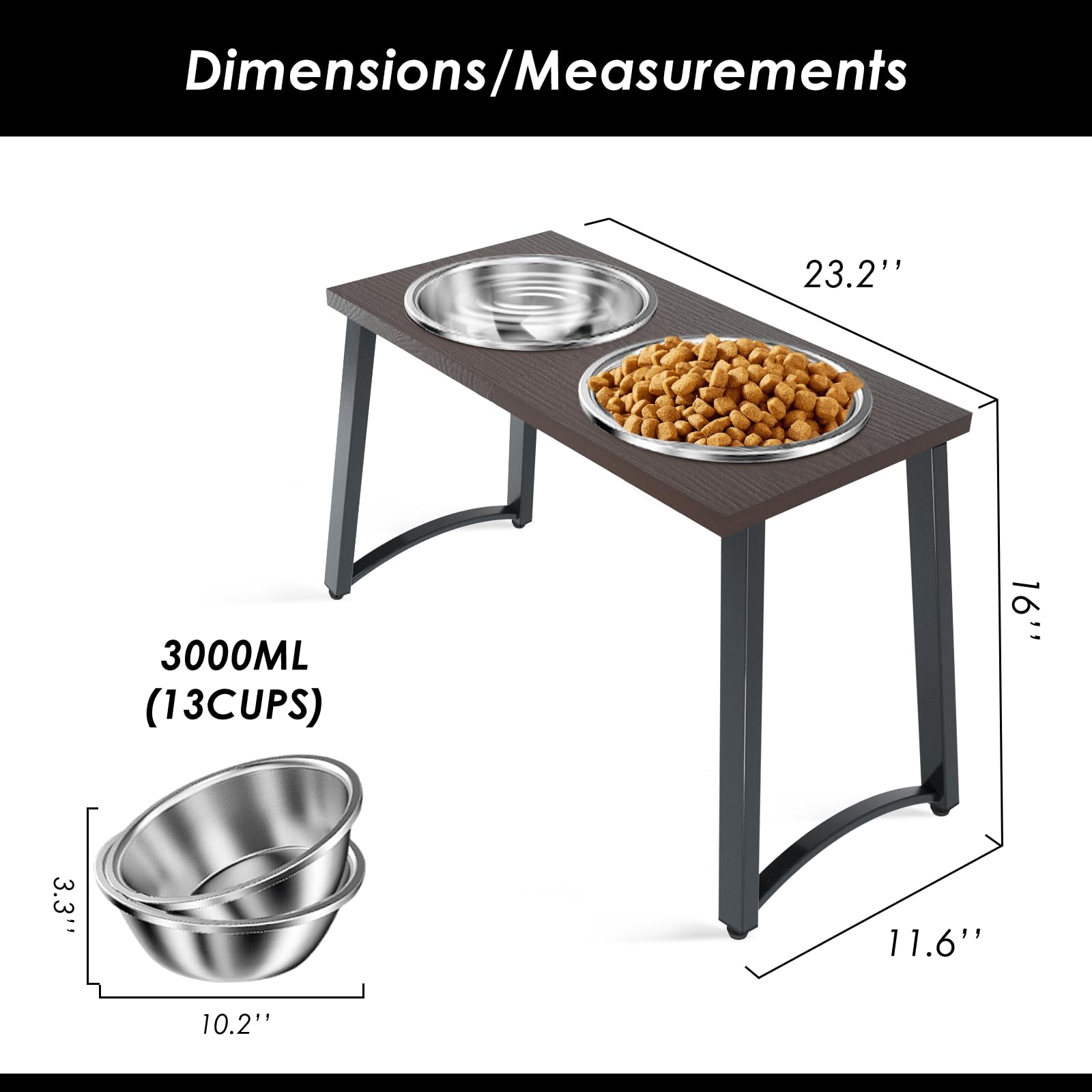 TIDANT Elevated Dog Bowls for Extra Large Dogs with 2 X-Large Stainless Steel Dog Bowls -3000ML(100oz), 16.5'' Tall Raised Dog B