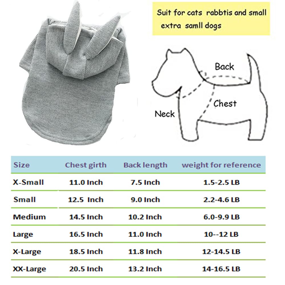Aniac Pet Hoodie Cat Rabbit Outfit With Bunny Ears Cute Sweatshirt Spring And Autumn Puppy Knitted Sweater Kitty Soft Knitwear (Small, Grey)