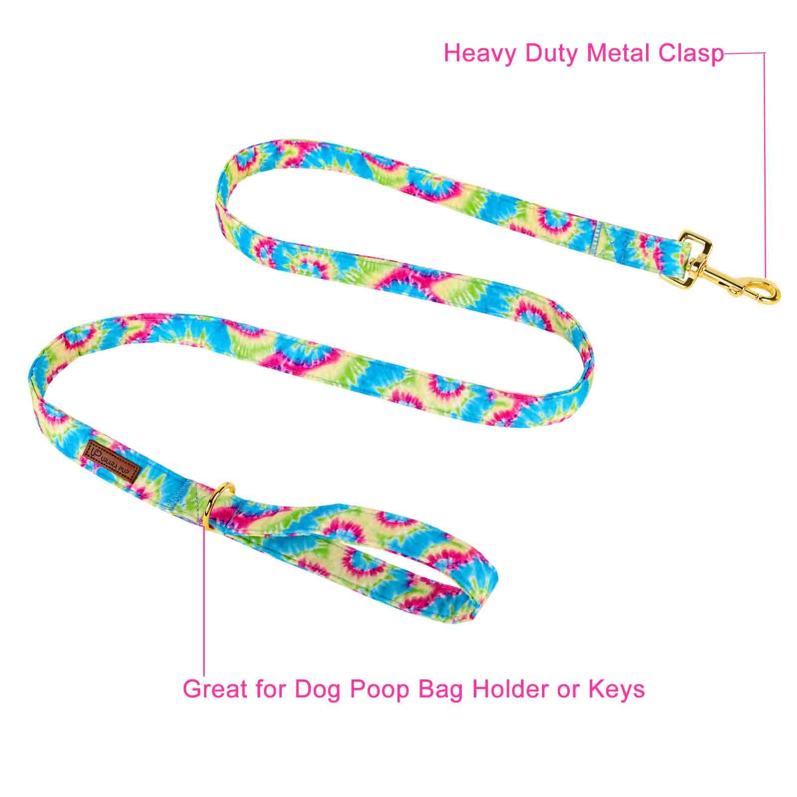 Up Urara Pup Dog Leash & Collar Set, Sturdy Durable Cotton, Tie Dye Pattern For Small To Large Dogs