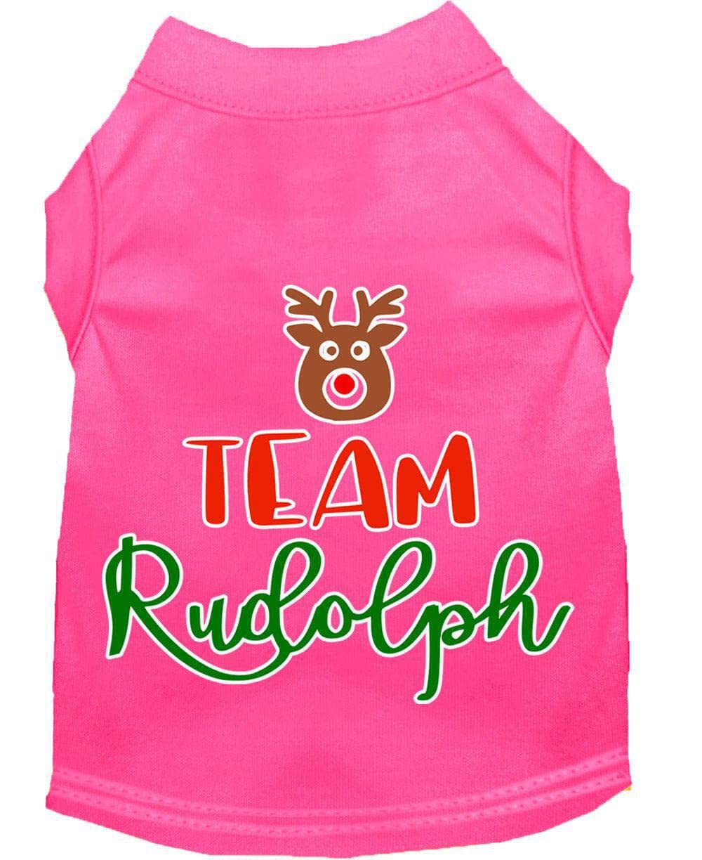 Christmas Pet Dog & Cat Shirt Screen Printed, &quot;Team Rudolph&quot; Brown XS (0-3 lbs.)