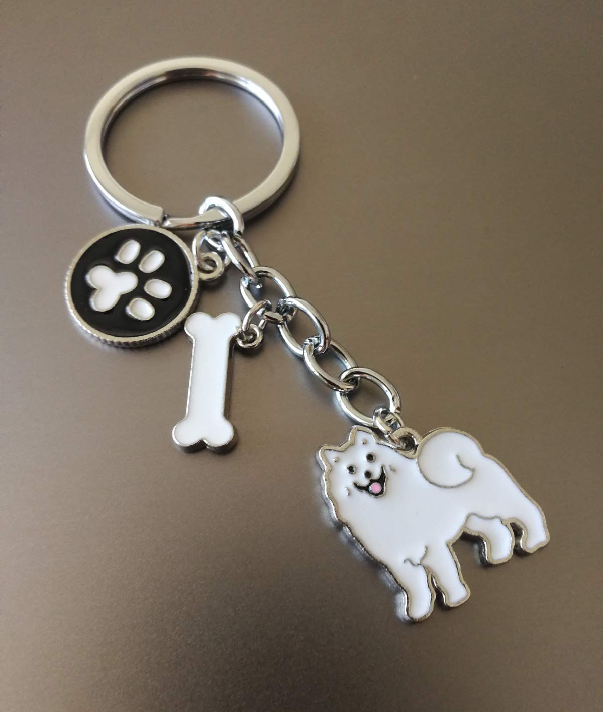 Harikaji Dog Keychain Ring, Cool Cute Pet Dog Keyring Bag Charm Mini Metal Key Ring Keyfob (Samoyed)