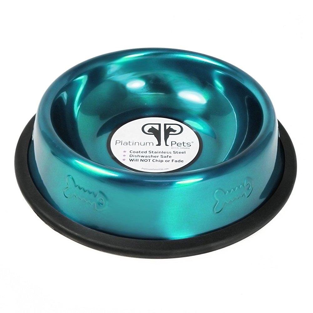 Platinum Pets Non-Tip Stainless Steel Cat Bowl, 6 Oz, Teal