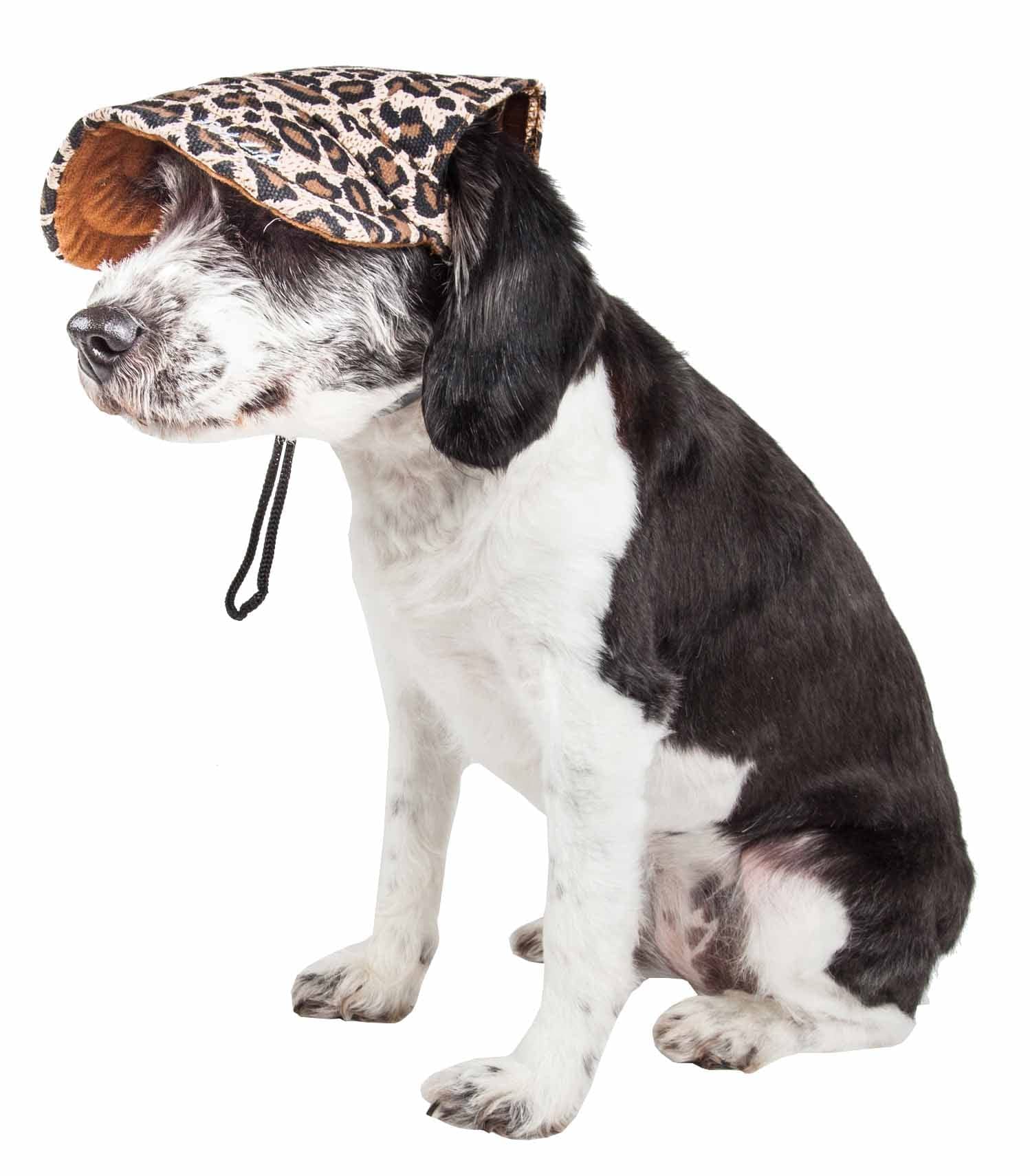 Pet Life ® Cheetah Patterned Dog Hat With Uv Coverage Protection - Provides More Shade Than A Dog Banadana - Features Ear Holes And Adjustable Jaw-Strings For Quick Slip-On Access