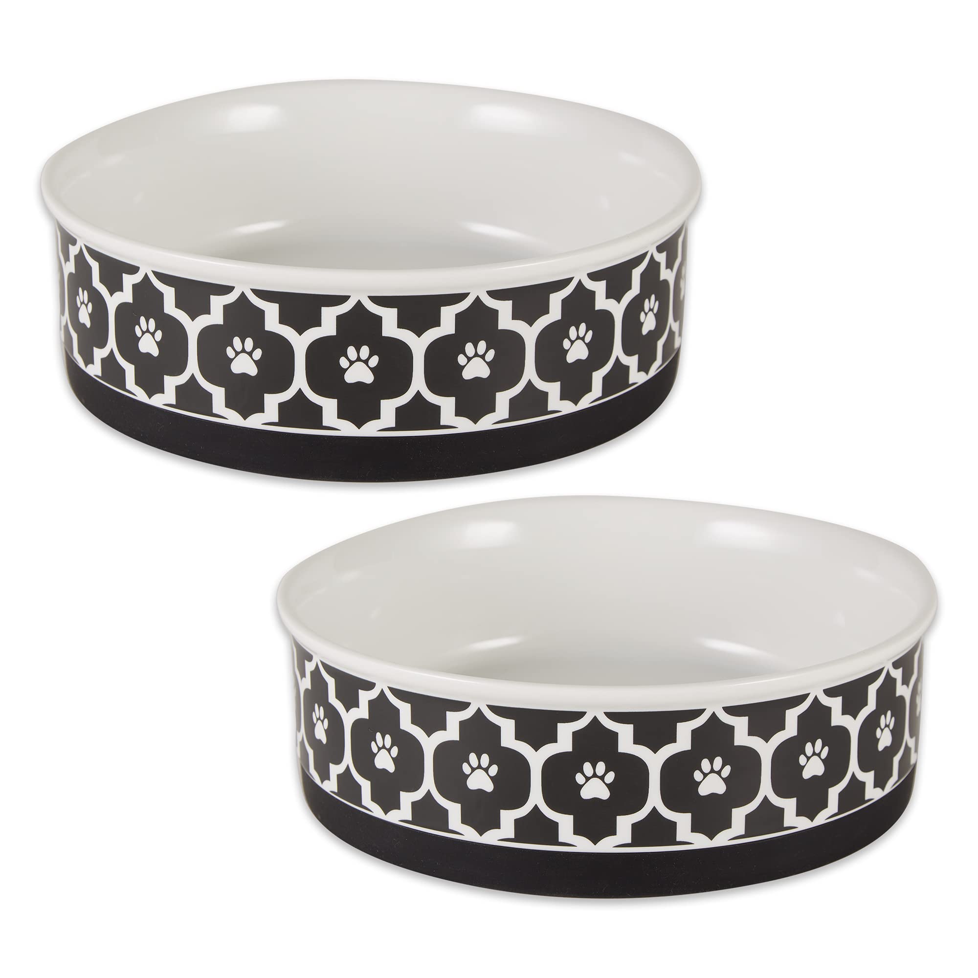 Bone Dry Lattice Collection Pet Bowl & Canister, Large Set, 7.5X2.4 Inches, Black, 2 Piece