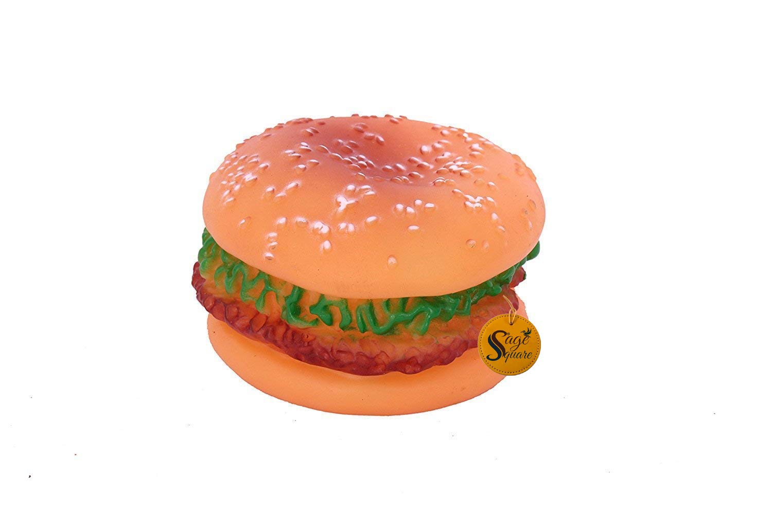 Sage Square Squeaky Vinyl Chew Latex Burger Dog Toy, Small Multi Color