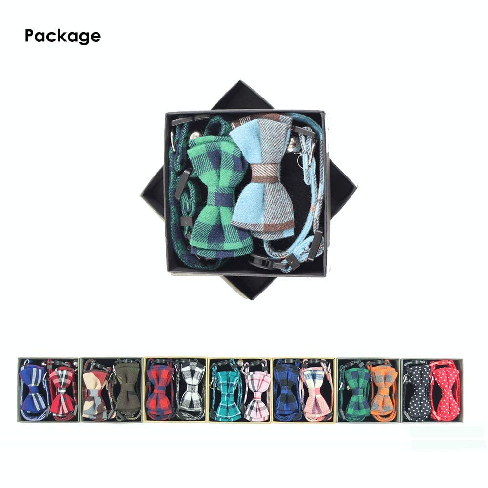Cat Collar Breakaway With Bell And Bow Tie, Plaid Design Adjustable Safety Kitty Kitten Collars Set Of 2 Pcs (6.8-10.8In) (Green&Light Blue Brown)