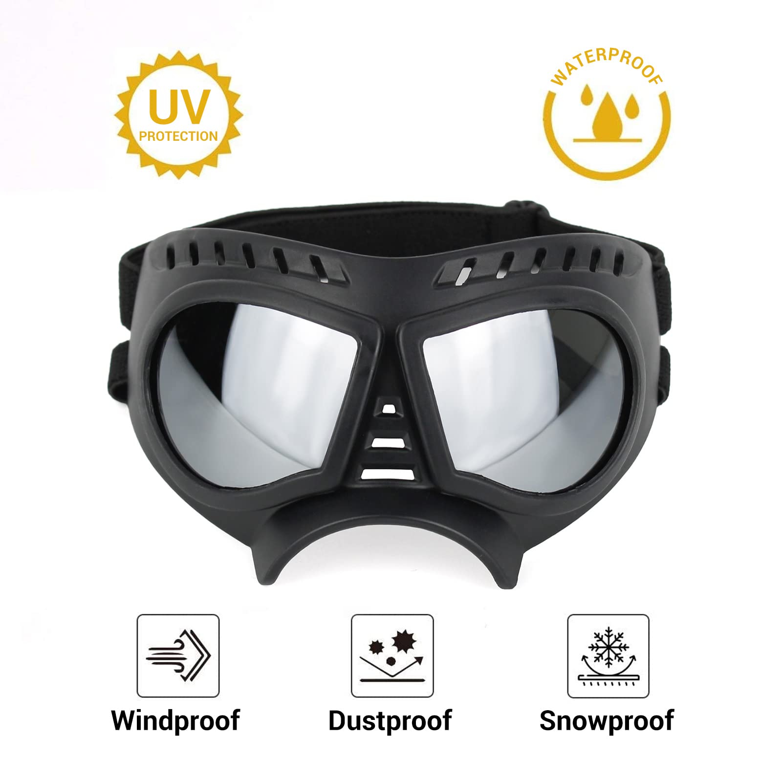 Billionchains Dog Goggles Windproof For Small-Medium Breeds Dog Sunglasses Anti-Uv With Adjustable Straps For Small Dog - Silver