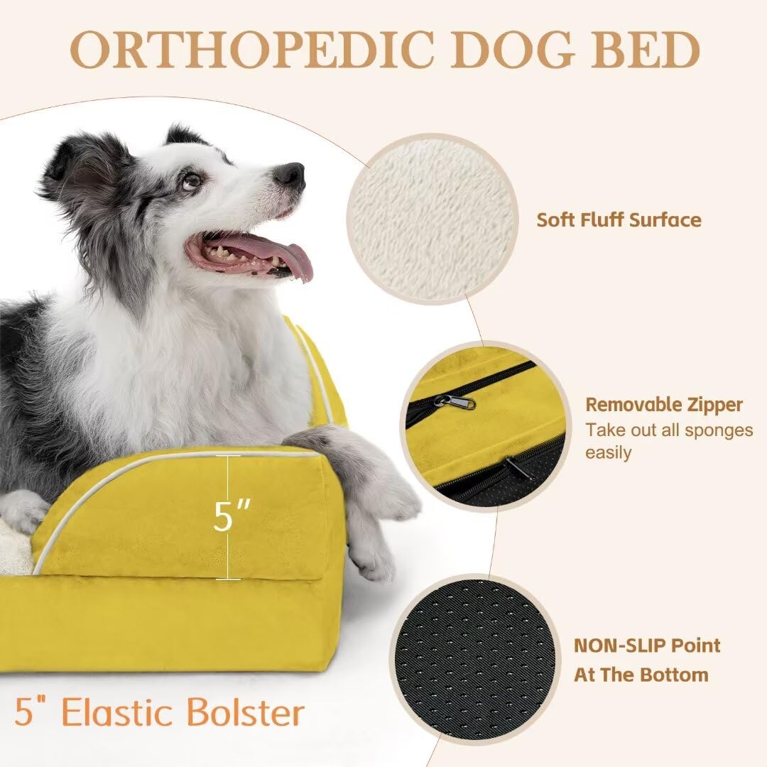 Comfort Expression Orthopedic Dog Beds, Jumbo Dog Bed For Extra Large Dogs, Waterproof Dog Bed, Pv Washable Dog Sofa Bed With Removable Cover & Non-Slip Bottom(Jumbo,Spicy Mustard)