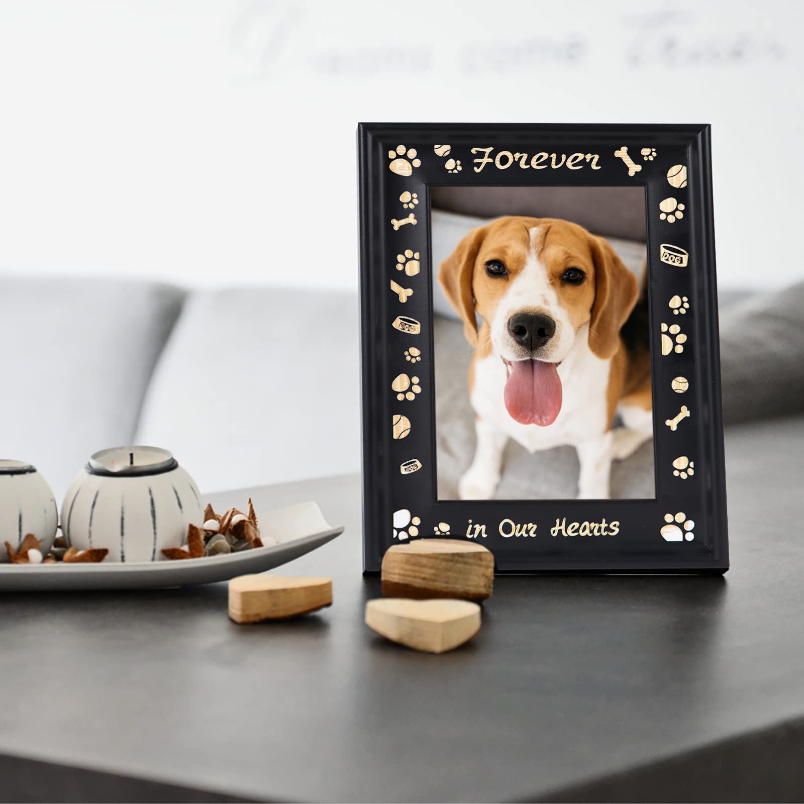Waahome Dog Memorial Wood Picture Frame, 6''X8'', Solid Wood, Rustic Style, Tabletop, Easel Back, Fits 3.5''X5.5'' Photos