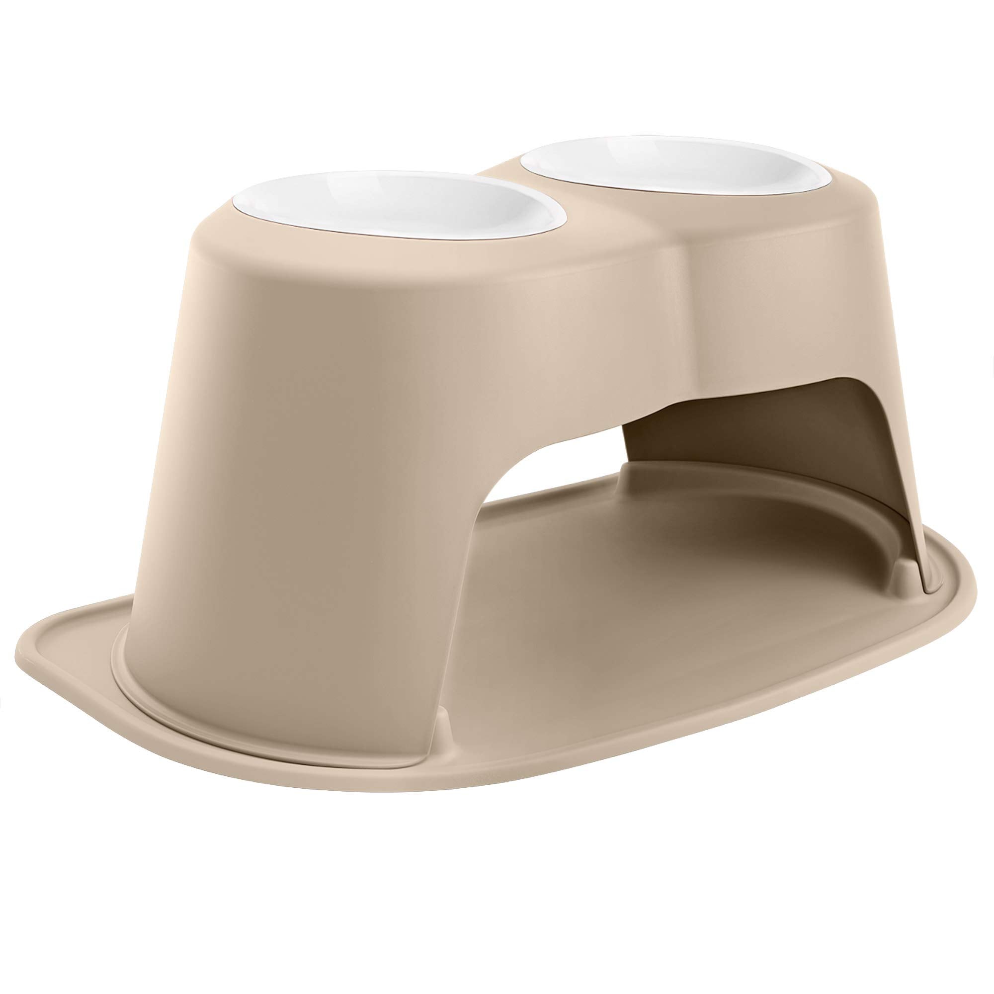 Weathertech Double High Pet Feeding System W/Plastic Dog/Cat Bowls - 14'' High Stand Tan (Pdhc9614Tntn)