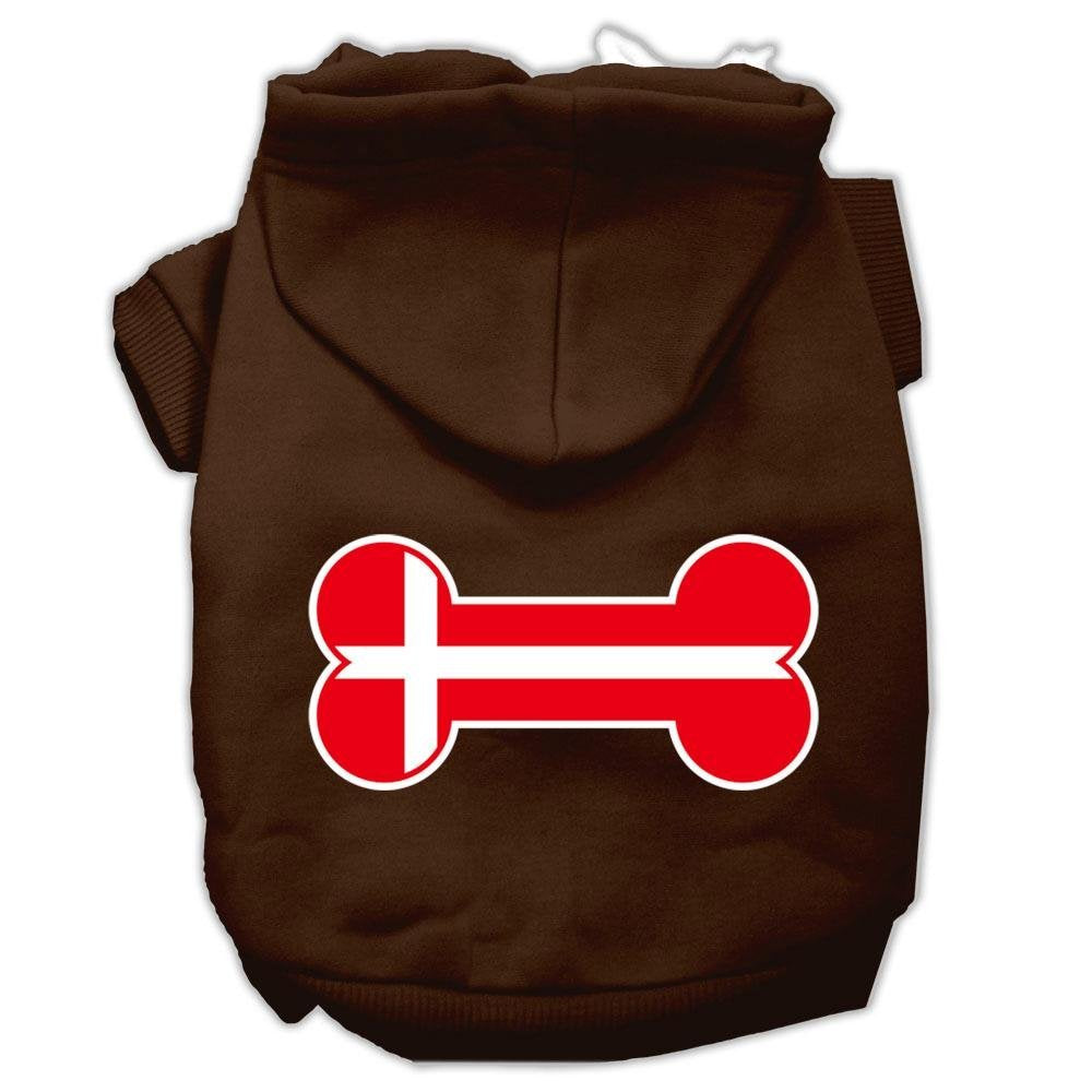 Pet, Dog & Cat Hoodie Screen Printed, 'Bone Shaped Denmark Flag' Brown 2Xl (20-25 Lbs.)