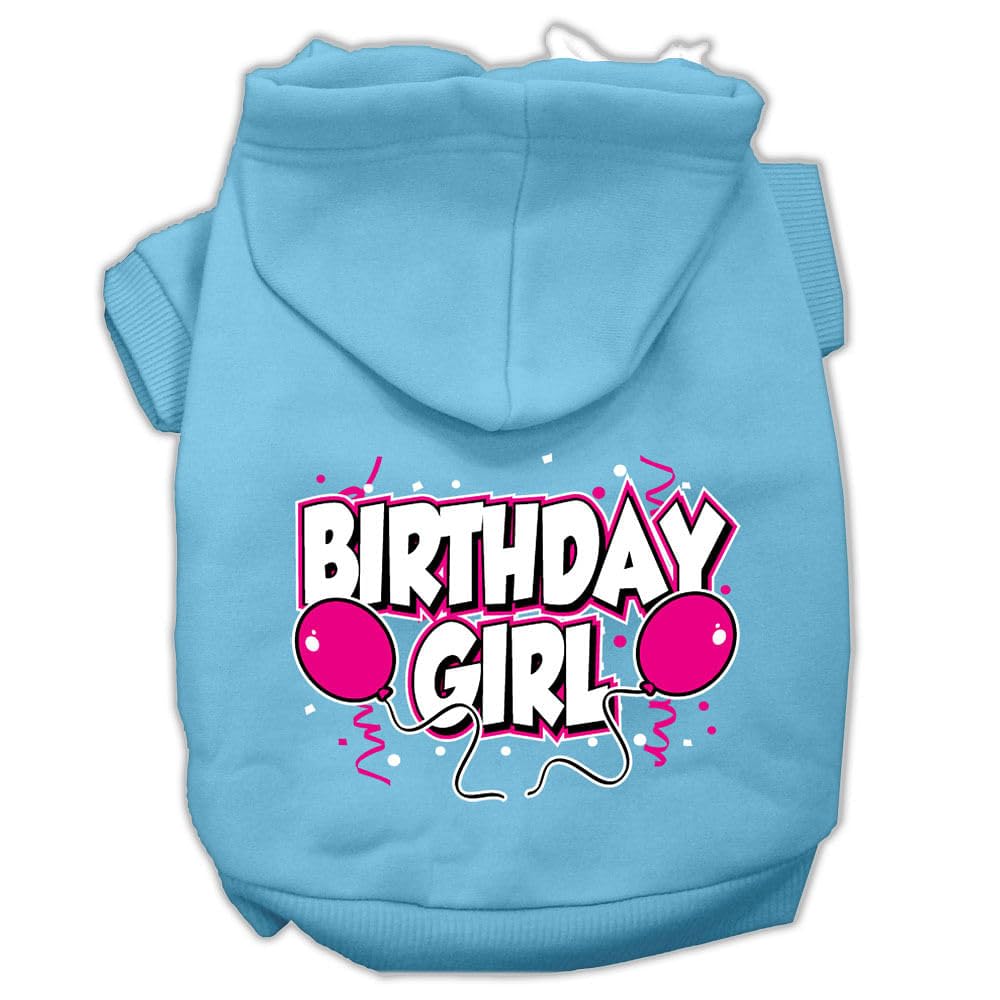 Pet, Dog & Cat Hoodie Screen Printed, 'Birthday Girl' Baby Blue Lg (10-14 Lbs.)