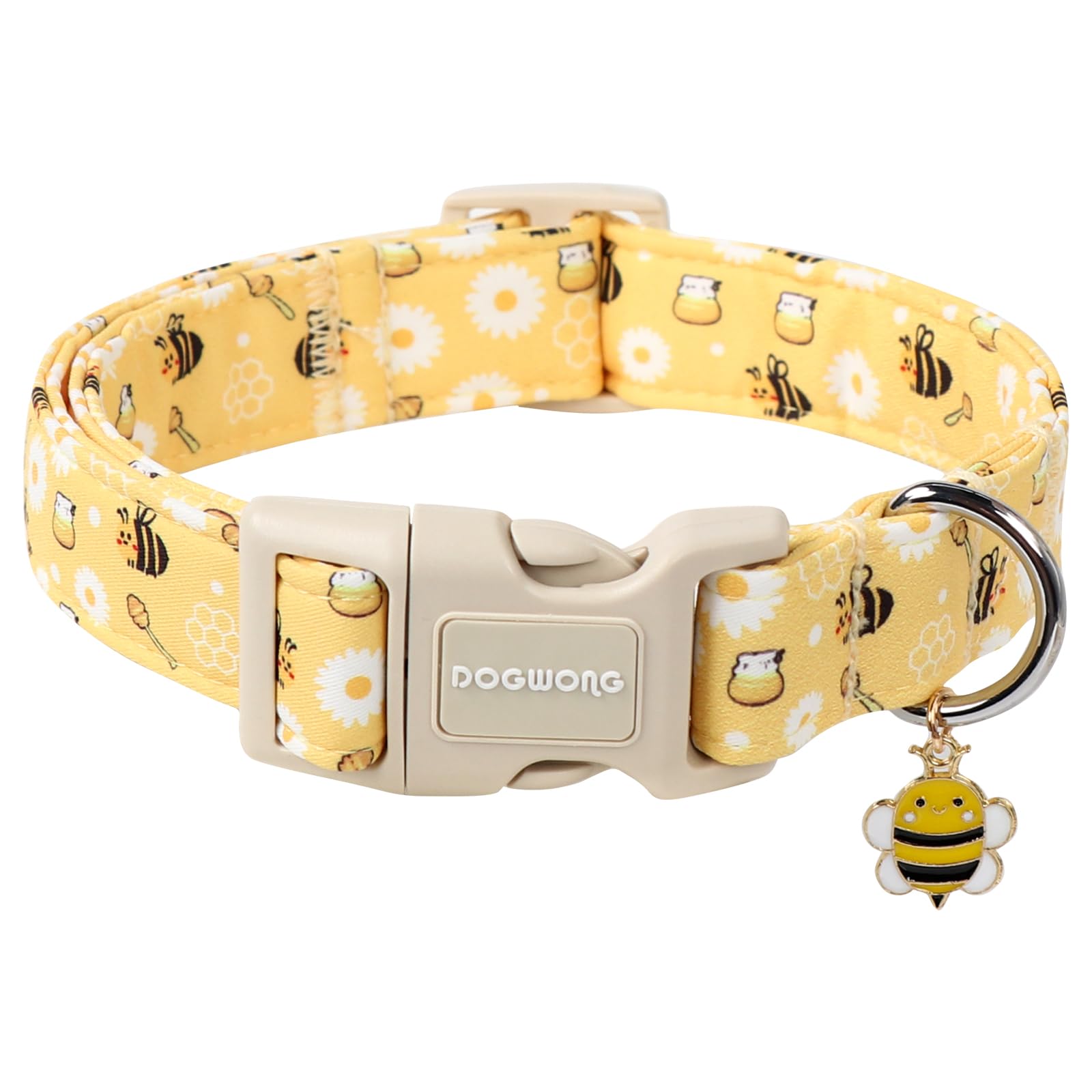 Dogwong Yellow Bee Dog Collar- Cute Fun Dog Collars Adjustable Designer Spring Puppy Yellowe Dog Collar For Small Medium Large D