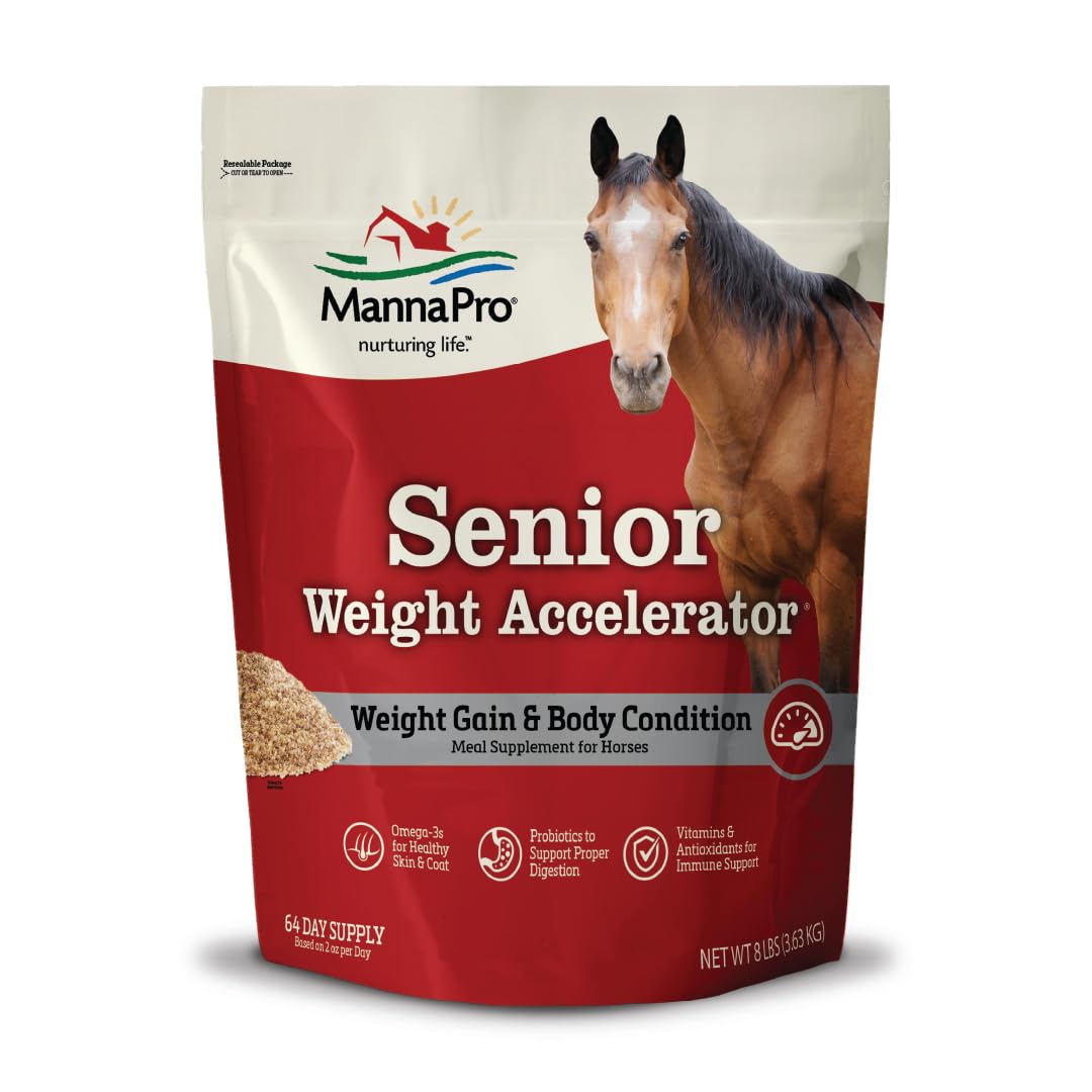 Manna Pro Weight Accelerator For Senior Horses | Made With Omega 3 Fatty Acids From Flaxseed | 8 Pounds