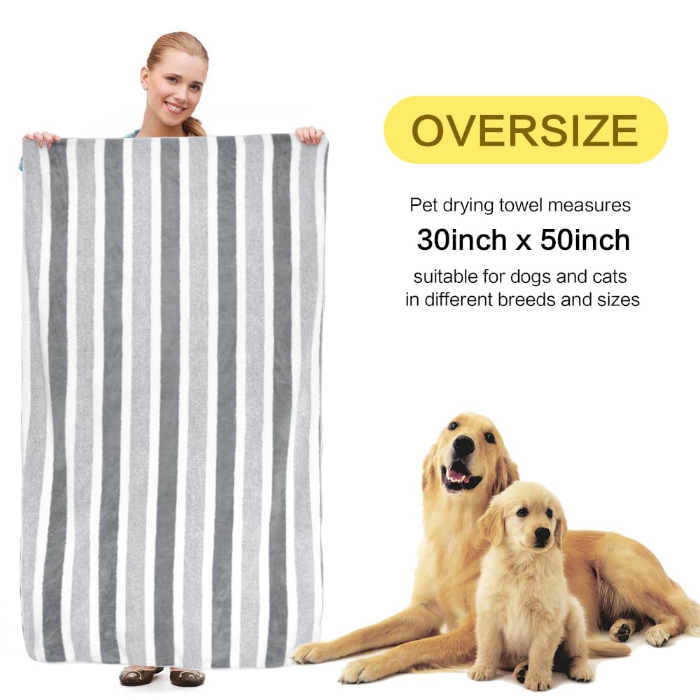 KinHwa Dog Towel Super Absorbent Pet Bath Towel Microfiber Dog Drying Towel for Small, Medium, Large Dogs and Cats 30inch x 50in
