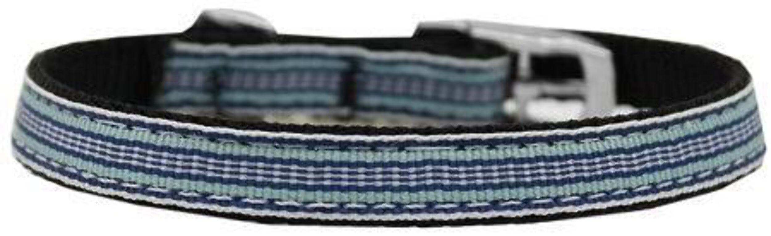 Mirage Pet Products Preppy Stripes 3/8&quot; Nylon Dog Collar with Classic Buckle, Size 10, Brown/Khaki