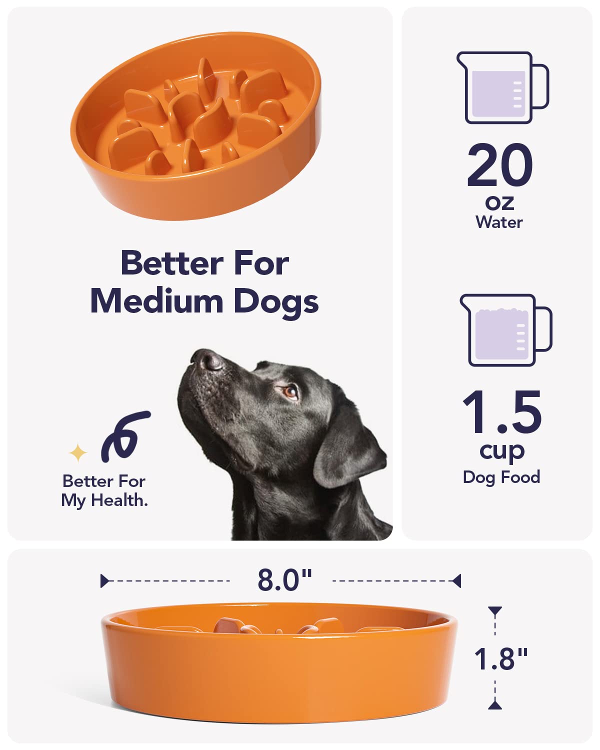 LE TAUCI Dog Bowls Slow Feeder Ceramic, 1.5 Cups Slow Feeding Dog Bowl Small Medium Breed, Puppy Slow Feeder Bowl for Fast Eater