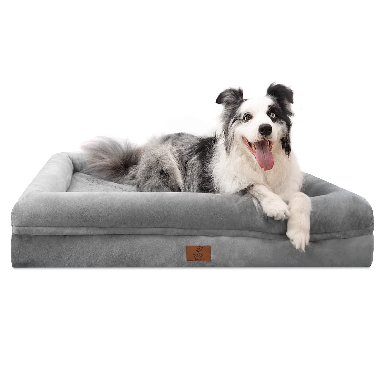 Yiruka Large Dog Bed, Grey Orthopedic Dog Bed, Waterproof Dog Bed With Removable Cover, 4-Sides Removable Bolster Dog Soft Sofa 
