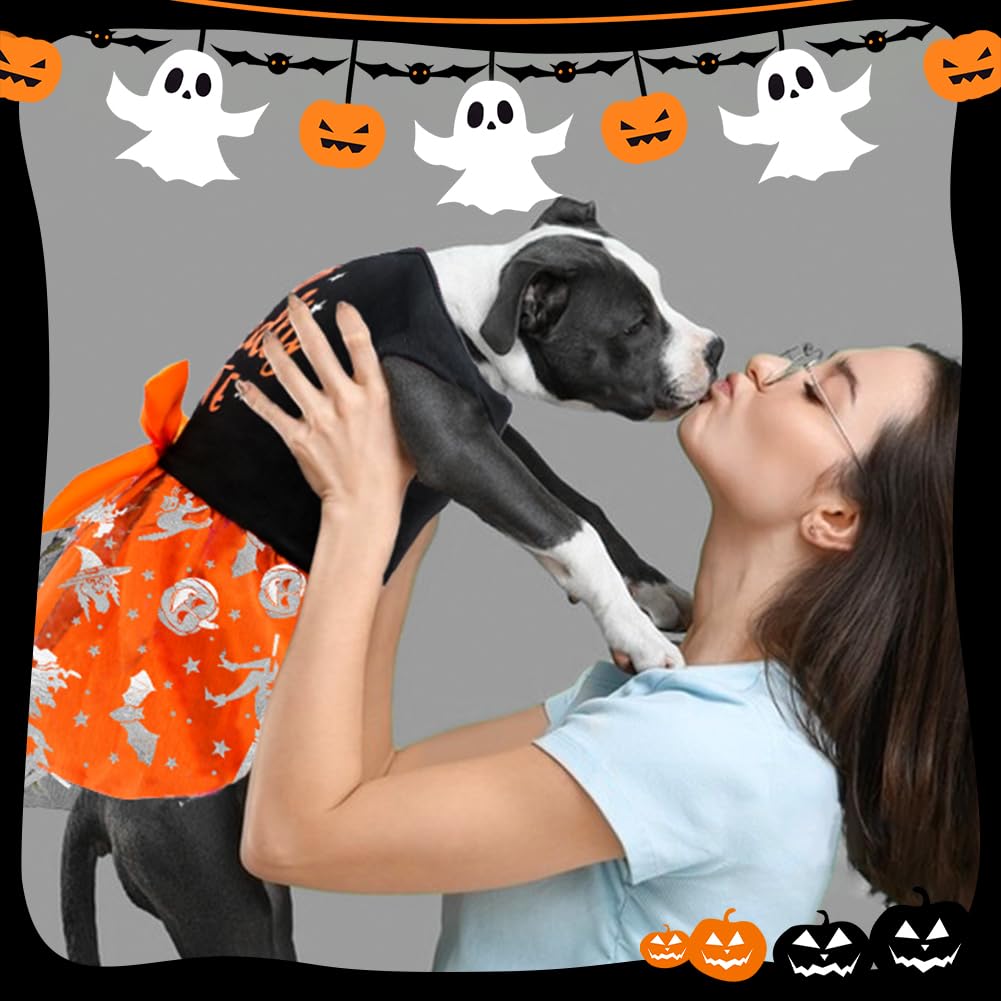 Funny Puppy Dress With Bow - Small & Large Dog Halloween Costumes, Pumpkin Witch Bat Pet Costume (Large, Wickedly Cute)