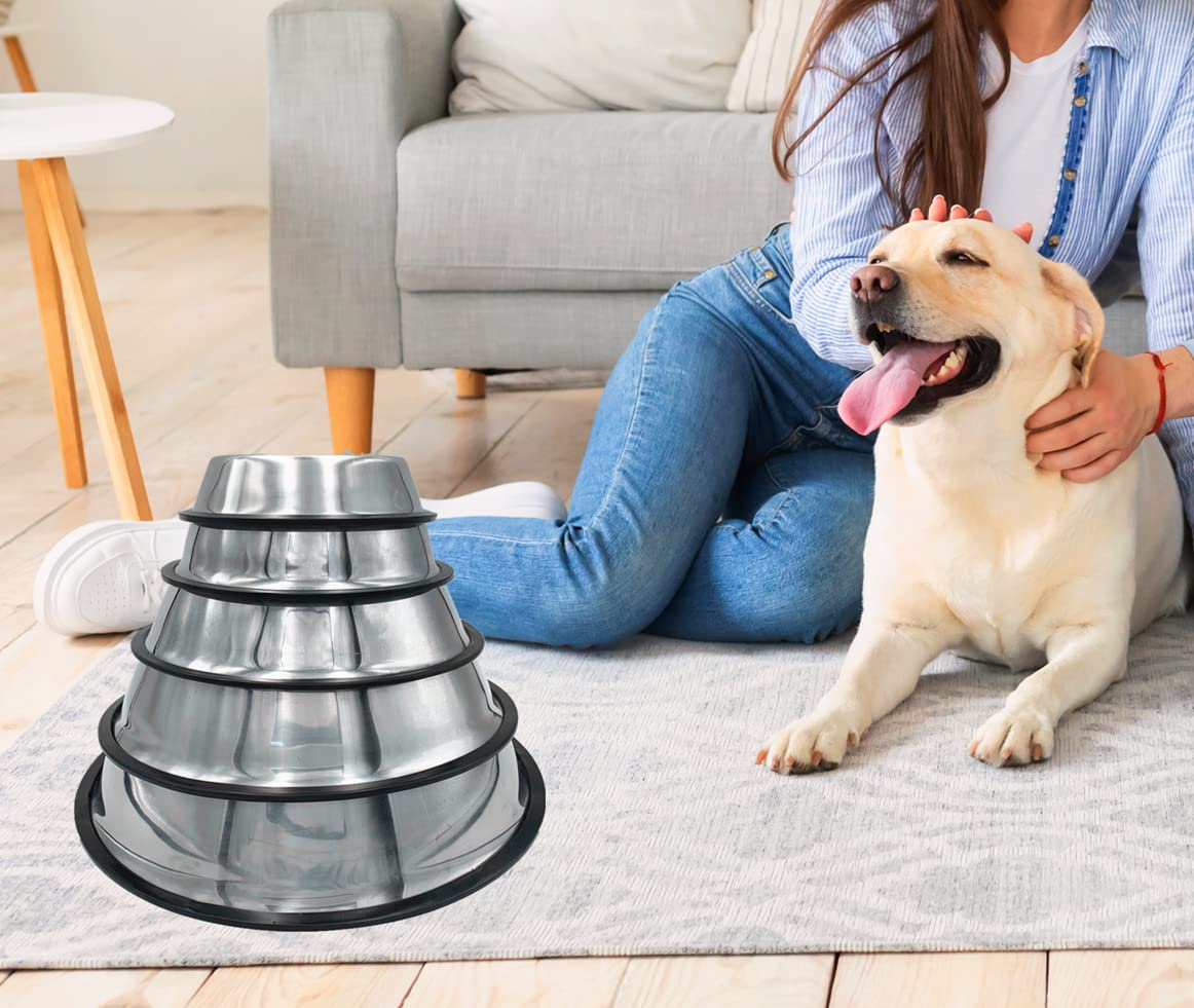 Mutsutaz 2 Pack Stainless Steel Dog Bowls with Rubber Bottom, Anti-Slip Heavy Duty Premium Quality Pets Feeder Bowls for Dogs an