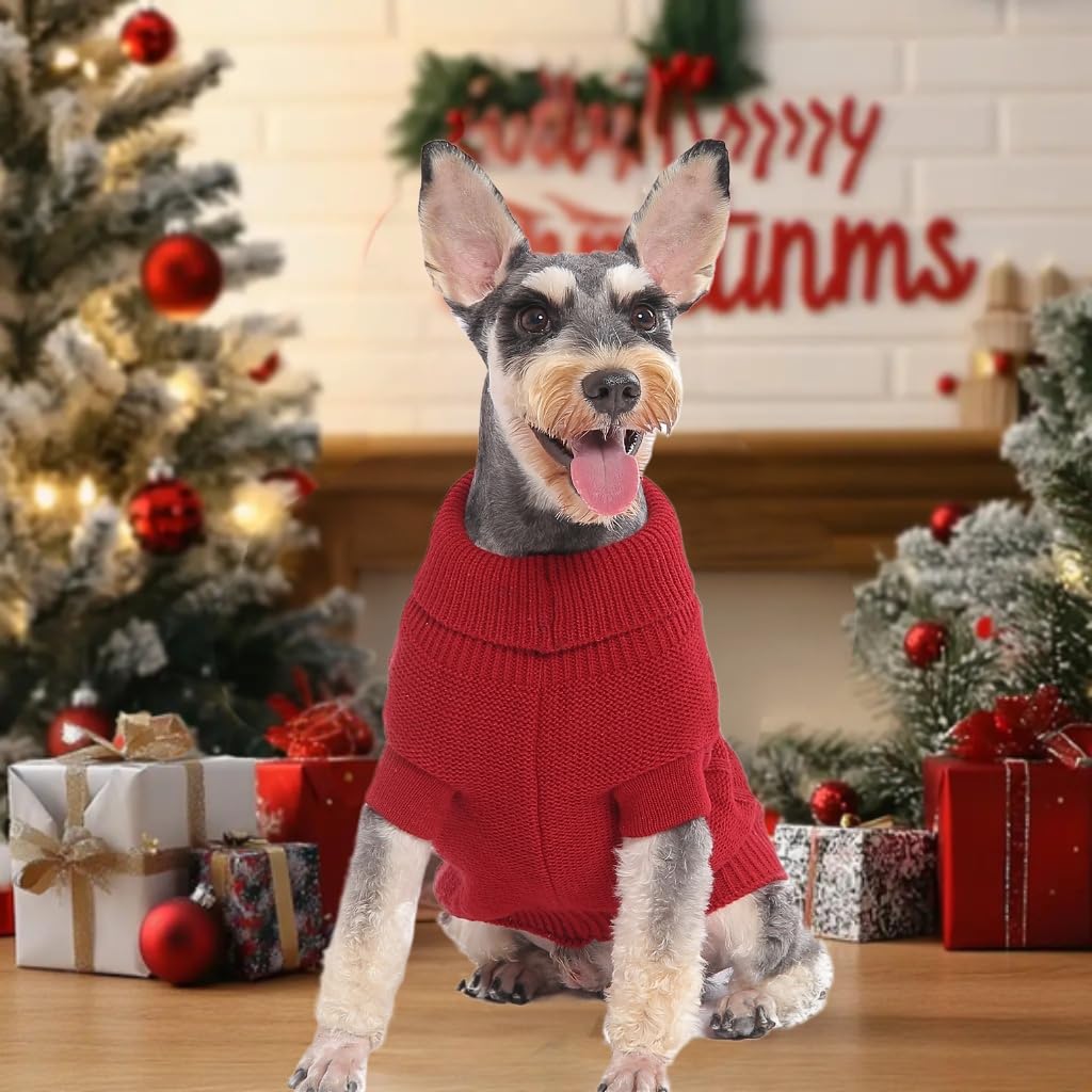 Dog Christmas Sweater, Mengmengda Cable Knitwear, Warm Clothes For Chihuahua, Bulldog, Dachshund, Pug, Yorkie, Dog Outfits For Small Dogs Medium Dogs (Red Xs)