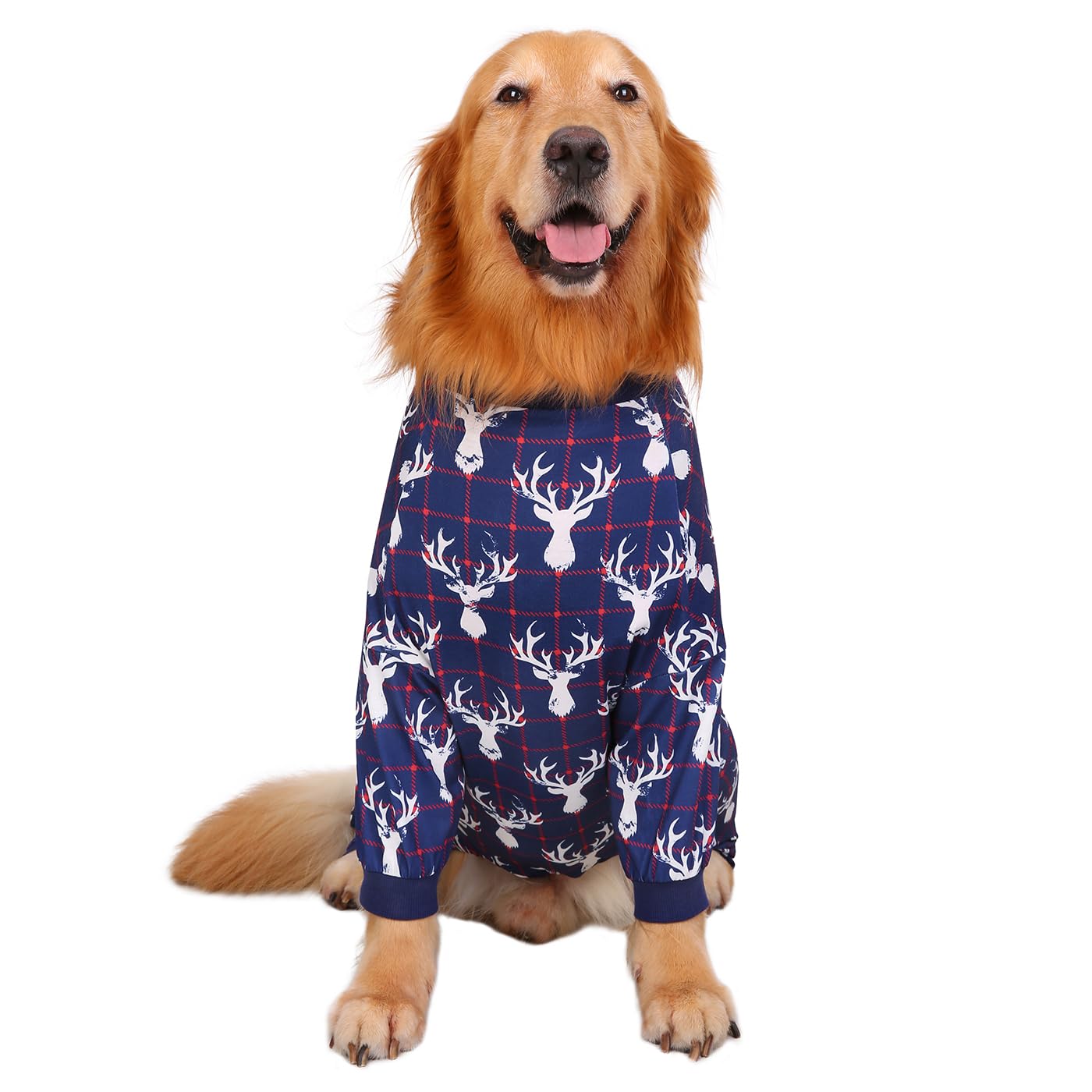 Hde Dog Pajamas One Piece Jumpsuit Lightweight Dog Pjs Shirt For M-3Xl Dogs Reindeer - L
