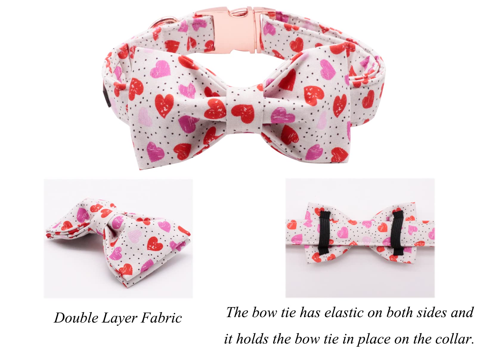 Lionet Paws Valentines Day Dog Collar With Bowtie, Dog Bowtie Collar With Metal Buckle For Dogs, Adjustable Comfortable Dog Coll