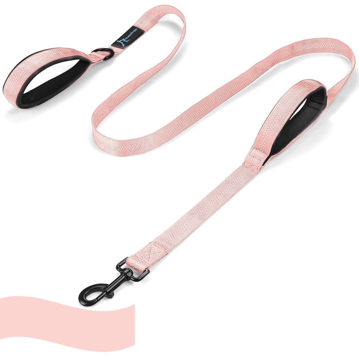 Puppydoggy Dog Leash For Large Medium Dogs 6 Ft Reflective Stitching Large Leash With 2 Traffic Padded Handles Dog Lead Rope Pet Leash For Running Walking Training (Pink 1 Pack)