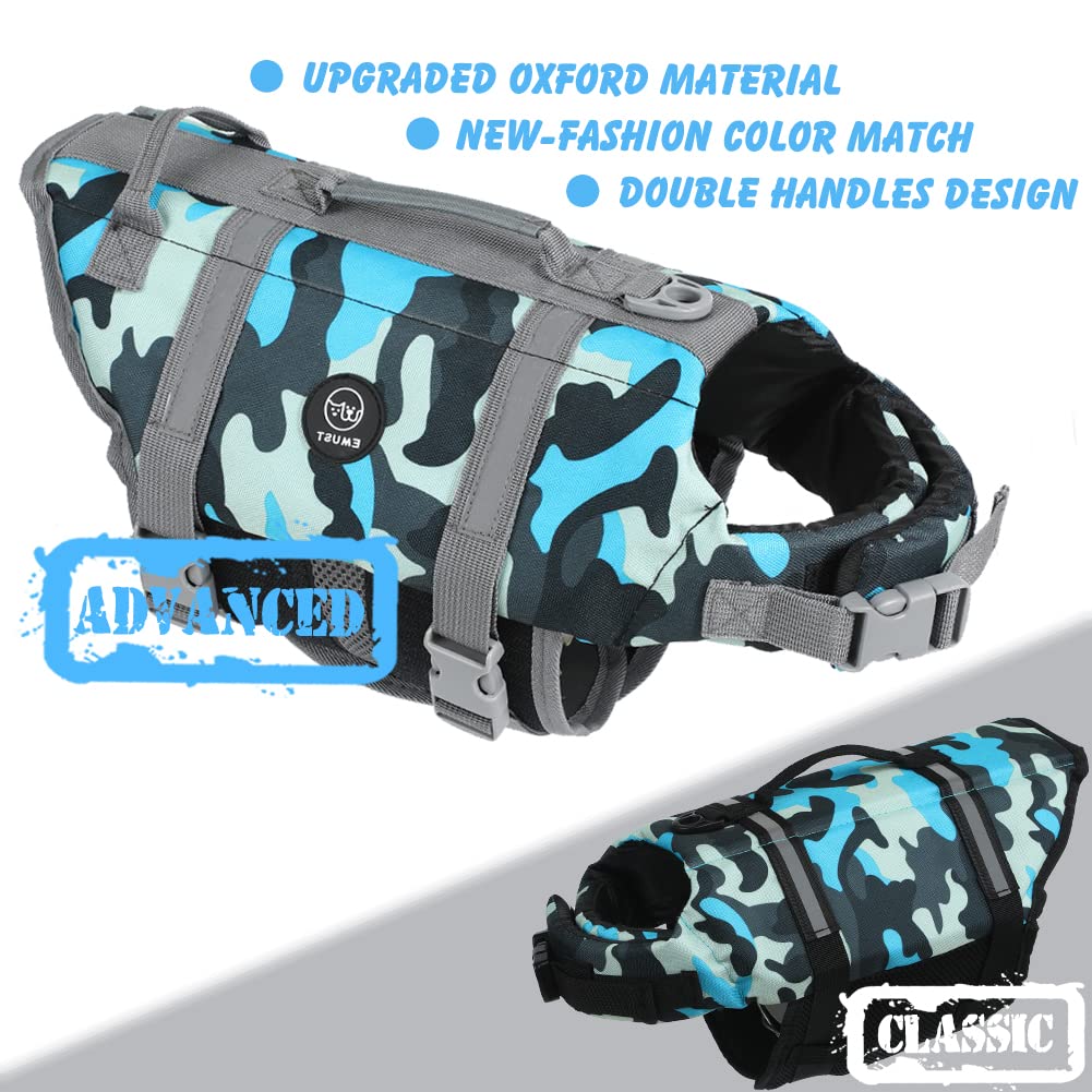 Emust Dog Life Vests, Adjustable Pet Life Jacket With Rescue Handle, Dog Flotation Vest For Small/Medium/Large Dogs, Xs, Newblue