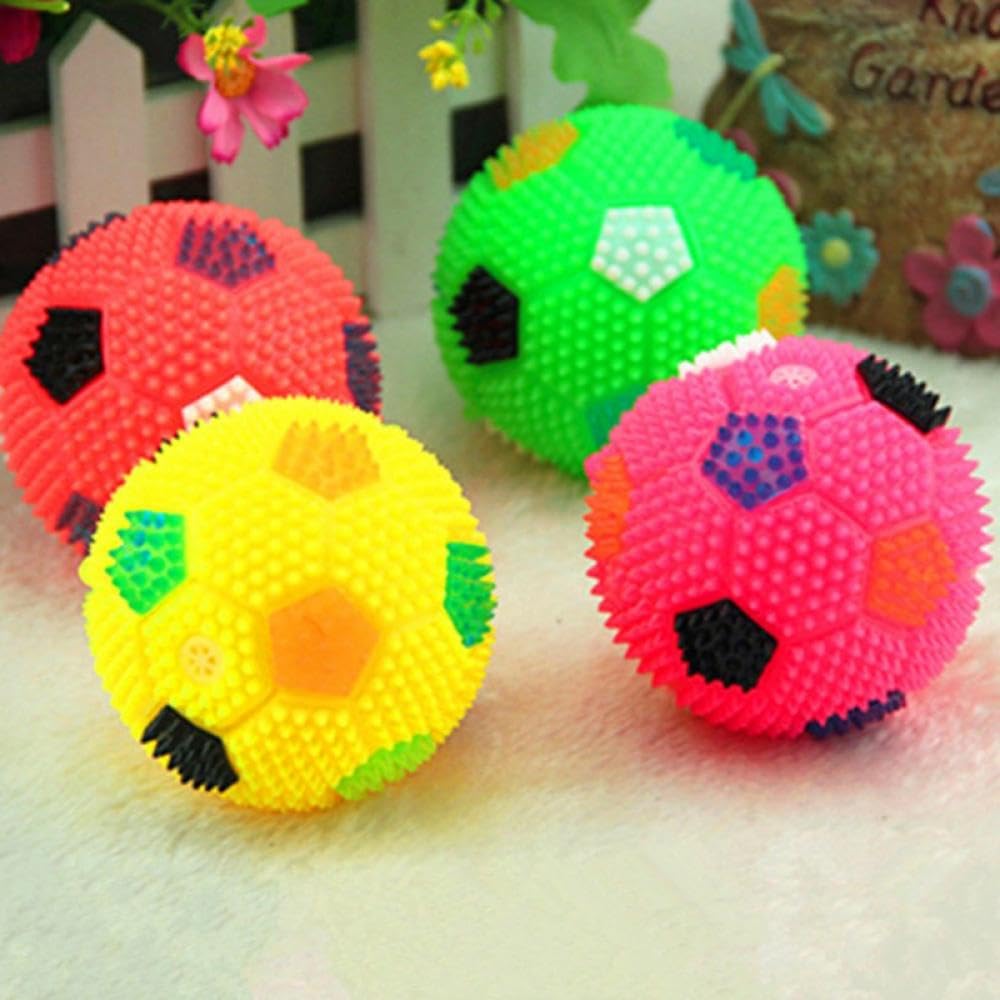Toms Pet 4 pcs Light Up Dog Balls Squeaky Dog Toys Flashing Elastic Ball Glow in The Dark Interactive Pet Toys for Puppy, Cats, 