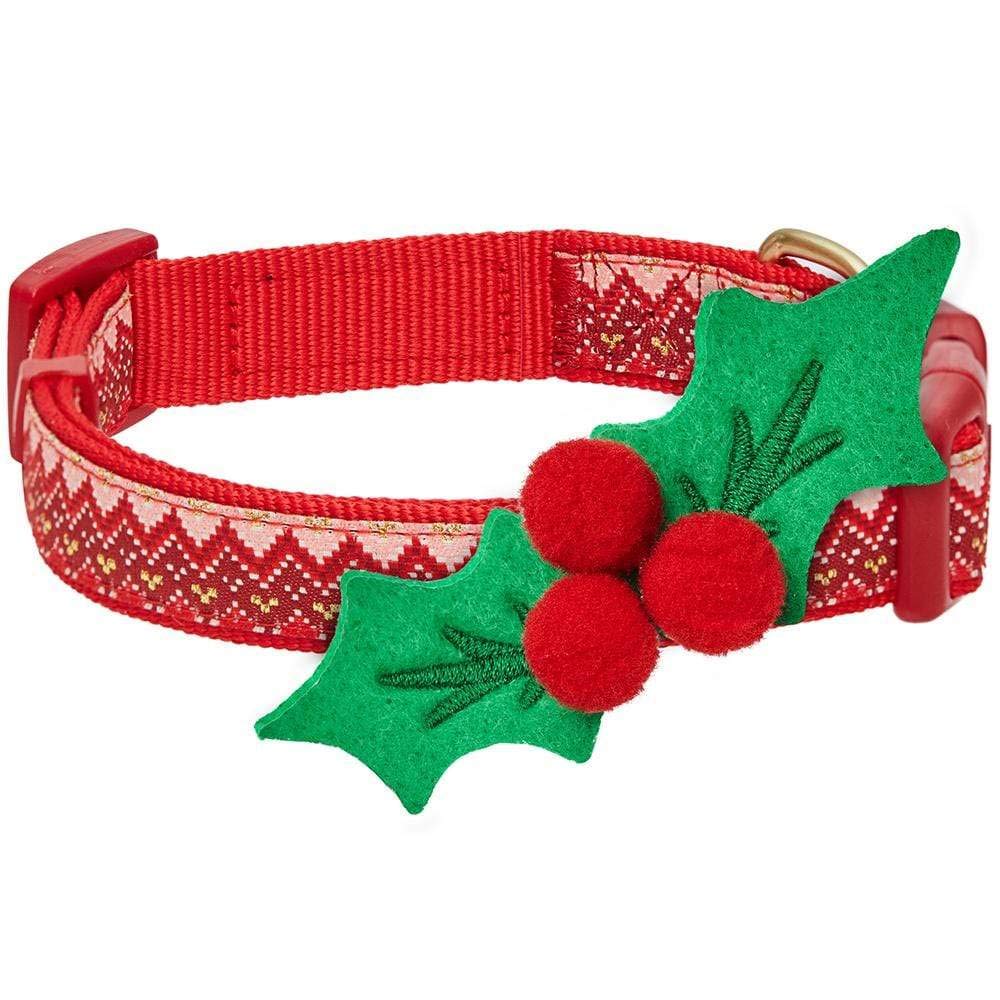 Blueberry Pet Christmas Dog Collar, Zigzag Chevron Adjustable Dog Collar With Holly D  Cor, Durable Holiday Dog Collars, Festive