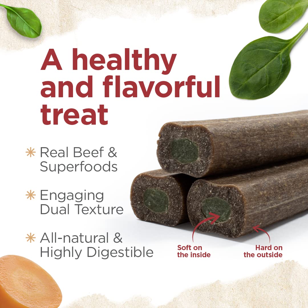 Natural Farm Natbones Superfood, All Natural Beef Flavor Dog Treats (12 Pack) - Chewy Beef Protein Treat Carrots, Green Peas, Sp