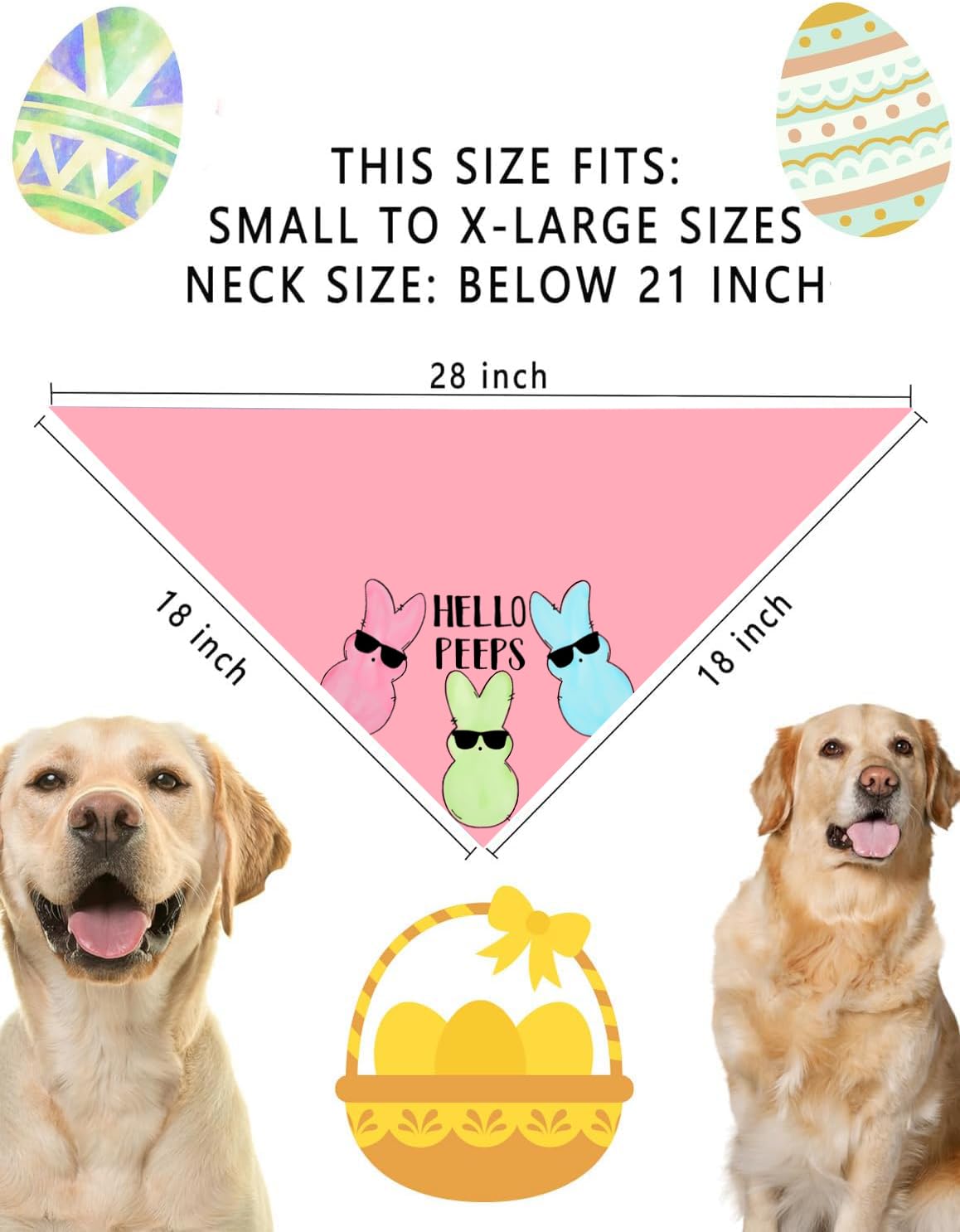 Easter Dog Bandanas, Reversible Hello Bunny Easter Pet Scarf 2 Pack, Happy Easter Holiday Puppy Dog Kerchief Gifts (Easter-02)