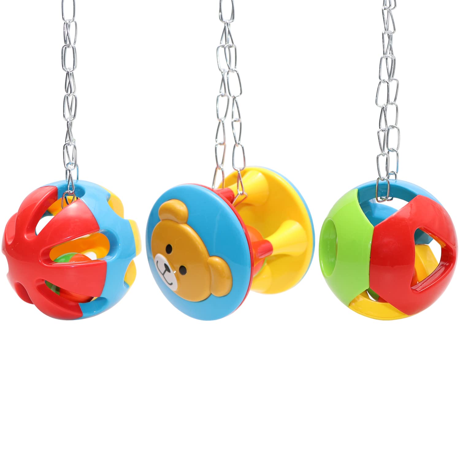 Bird Hanging Ball With Bell Colorful Chewing Treat Toy For Parrot Parakeet Cockatiel Conure Lovebird Dog Puppy Cat (3 Pcs)