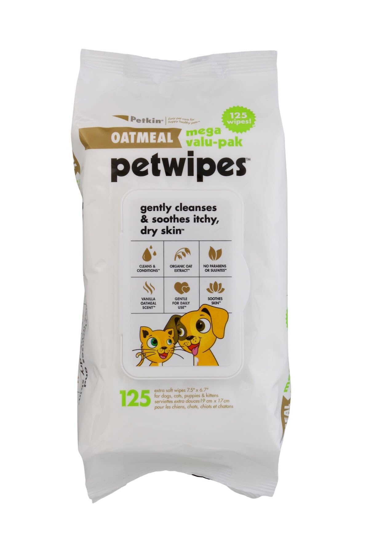 Petkin Oatmeal Petwipes Mega Valu-Pak 125 Ct