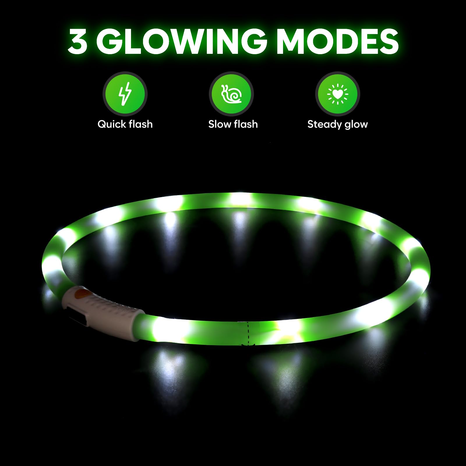 Higo Light Up Dog Collars - Rechargeable Led Dog Collar, Glowing Puppy Collar, Silicone Led Pet Collar, Flashing Dog Lights For Night Walking (Green)