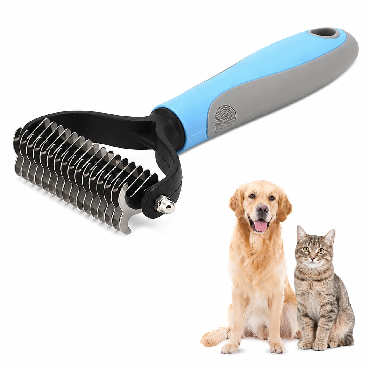 Cinzen Best Dog & Cat Deshedding Brush | Professional Undercoat Rake Grooming Tool | Removes Loose Hair, Mats & Tangles | Reduce