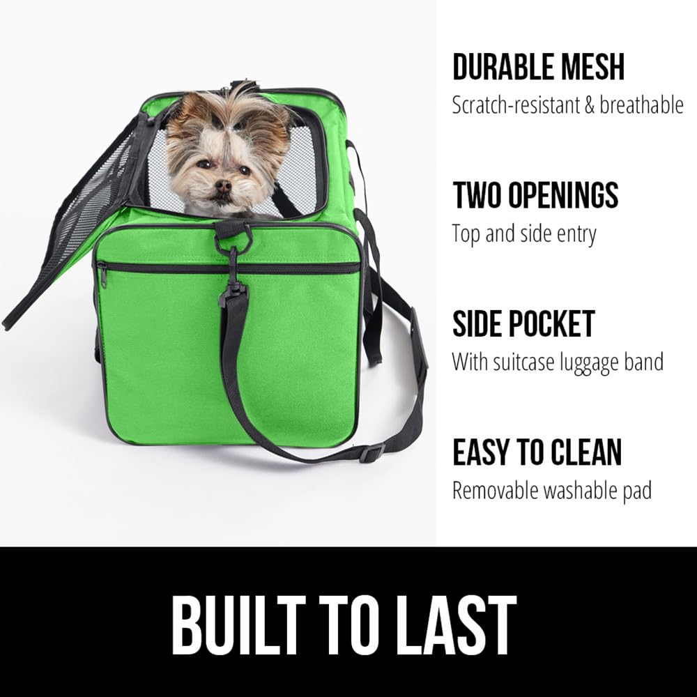 Gorilla Grip Airline Travel Cat Carrier Bag Up To 15 Lbs, Breathable Mesh Collapsible Pet Carriers For Medium Cats, Small Dogs, Puppies, Portable Kennel With Soft Washable Waterproof Pad, Light Green