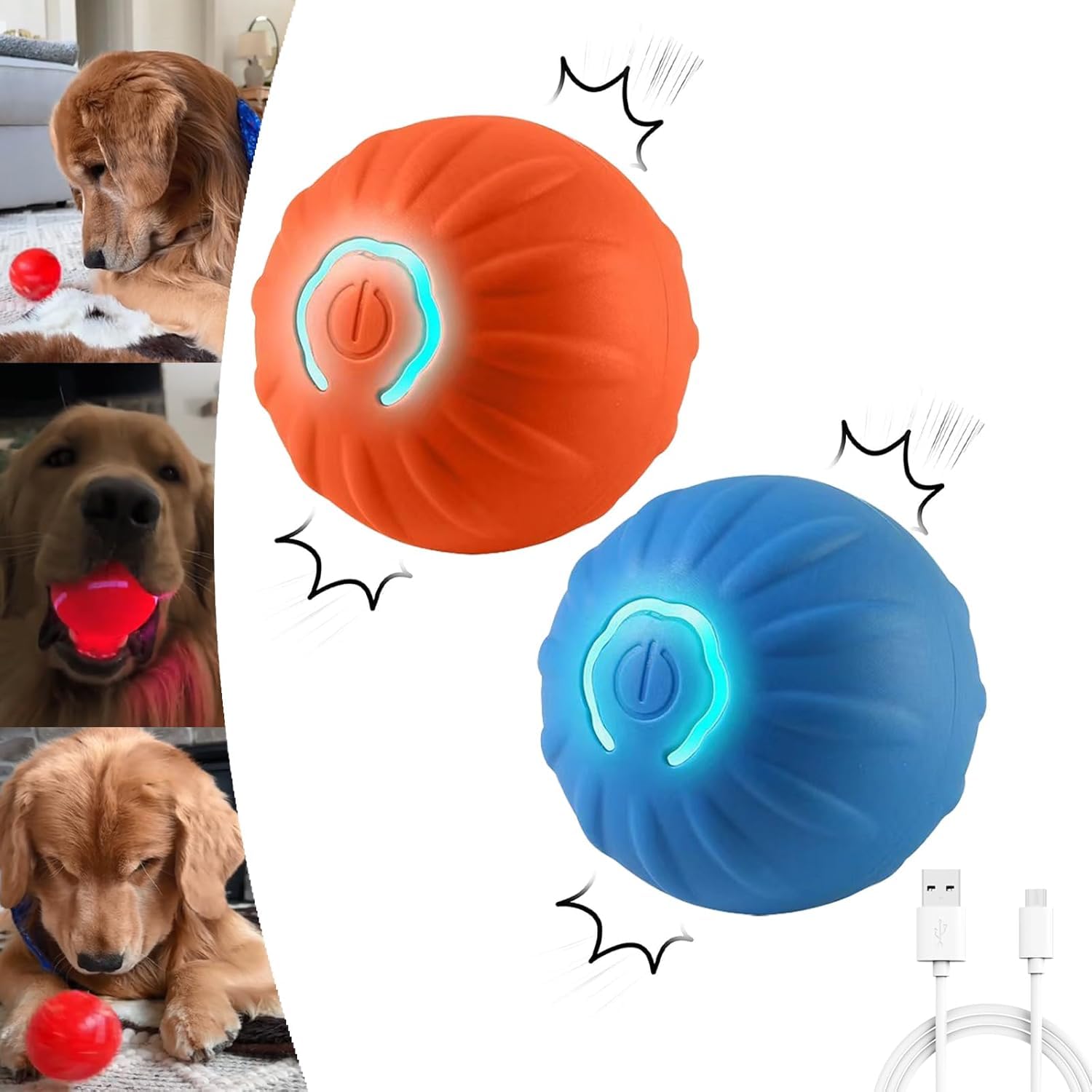 HEDGAUCP Orange and Blue Dog Toy Ball, Vibrating and Automatic Moving,Vibrating Ball for Dogs, Automatic Moving Toy, Shaky Dog f