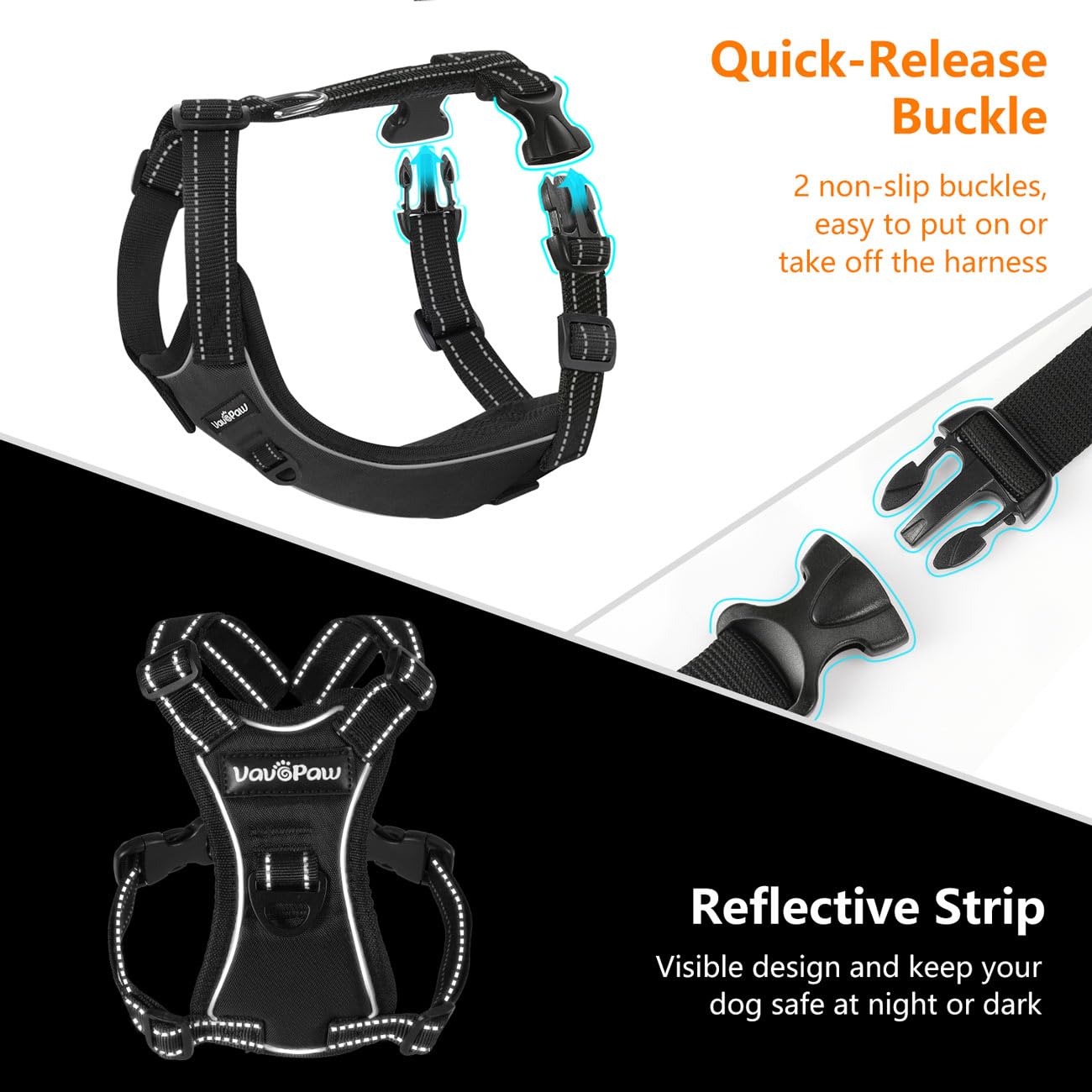 Vavopaw Dog Seat Belt, Safety Vest Dog Car Harness With Reflective Strip & Adjustable Buckle Dog Seat Belt For Vehicle Nylon Pet Safety Seat Belts Heavy Duty(Xl, Carbon Black)