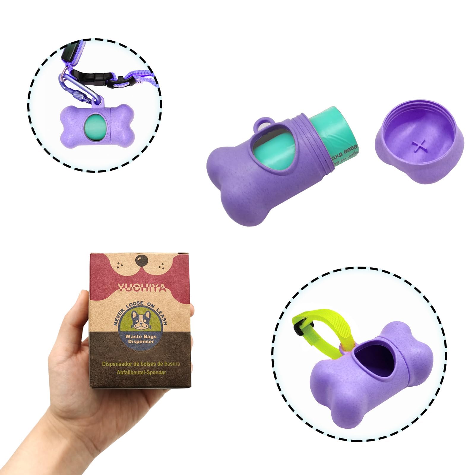 Dog Poop Pickup Bags Holder Dispenser With Standard-Sized Leak-Proof Scented Doggy Waste Bags And Carabiner Hook And Loop Fasten