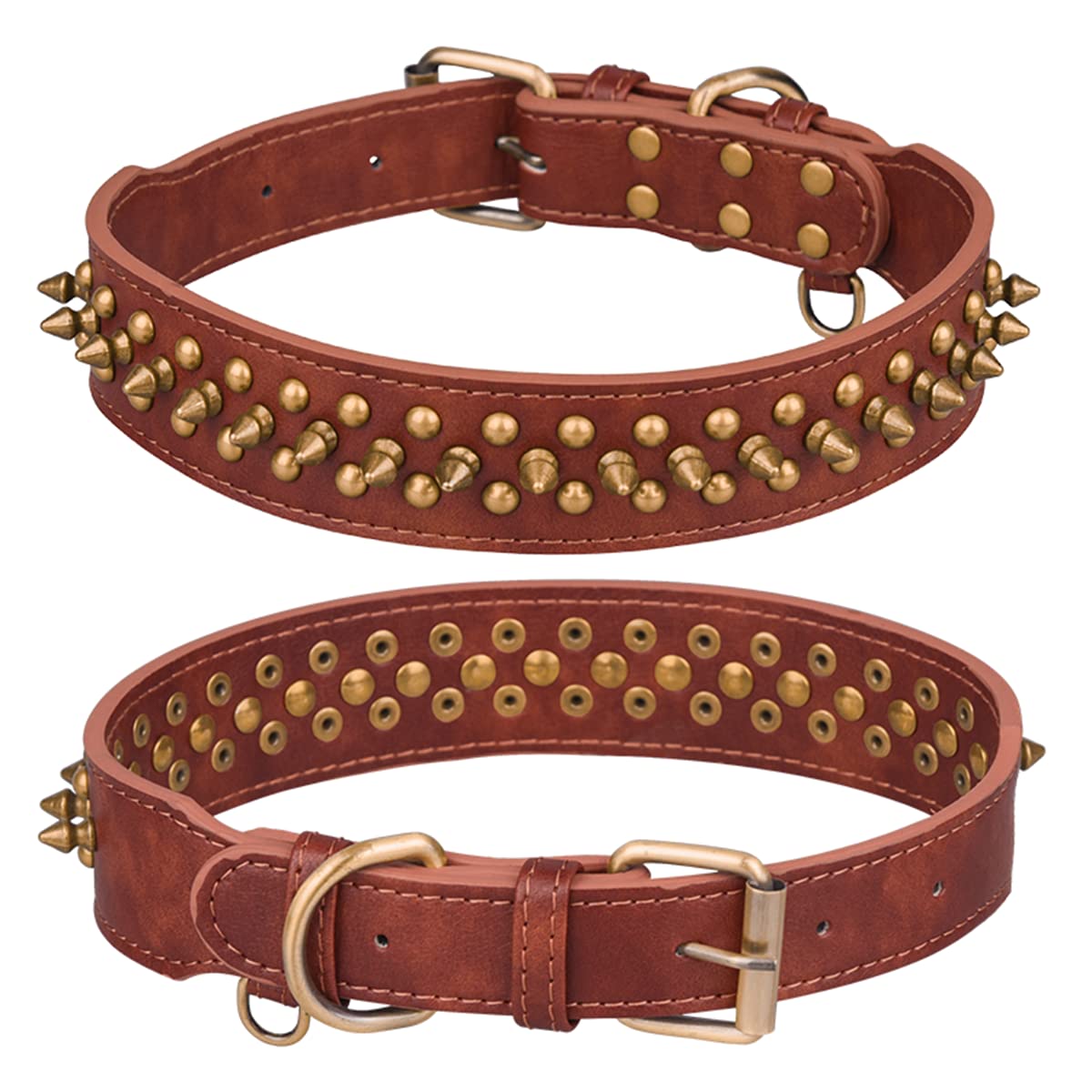 Serijoars Spiked Dog Collar Soft Pu Leather Mushrooms Rivet Spike Studded Dog Collar Adjustable Puppy Collars (M, Brown1)