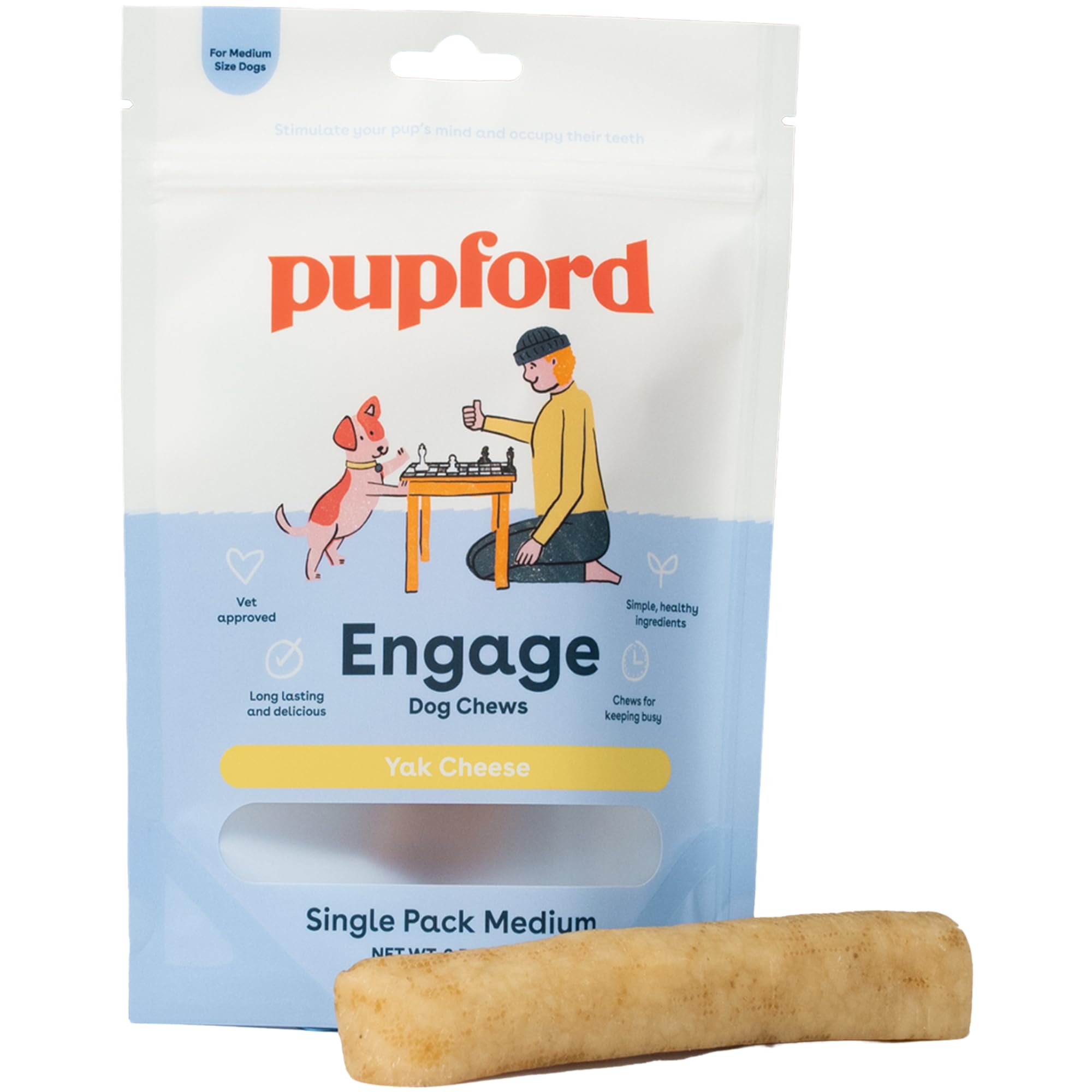 Pupford Yak Cheese Chews for Dogs & Teething Puppies, Natural, Long-Lasting Himalayan Dental Treats (Single Pack Medium)