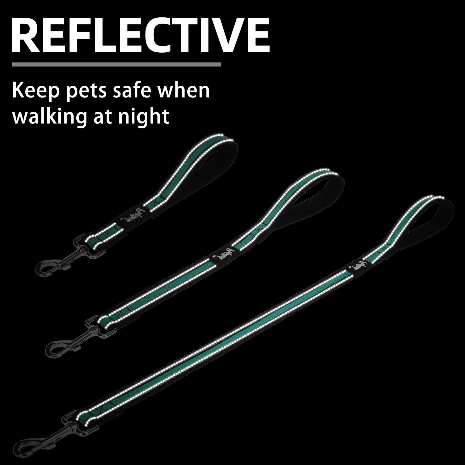 Pupteck Reflective Dog Leash Pack - 2.5Ft/ 1.5Ft/ 1Ft Nylon Leashes With Strong Clip, Soft Padded Handle, Durable Training Leash